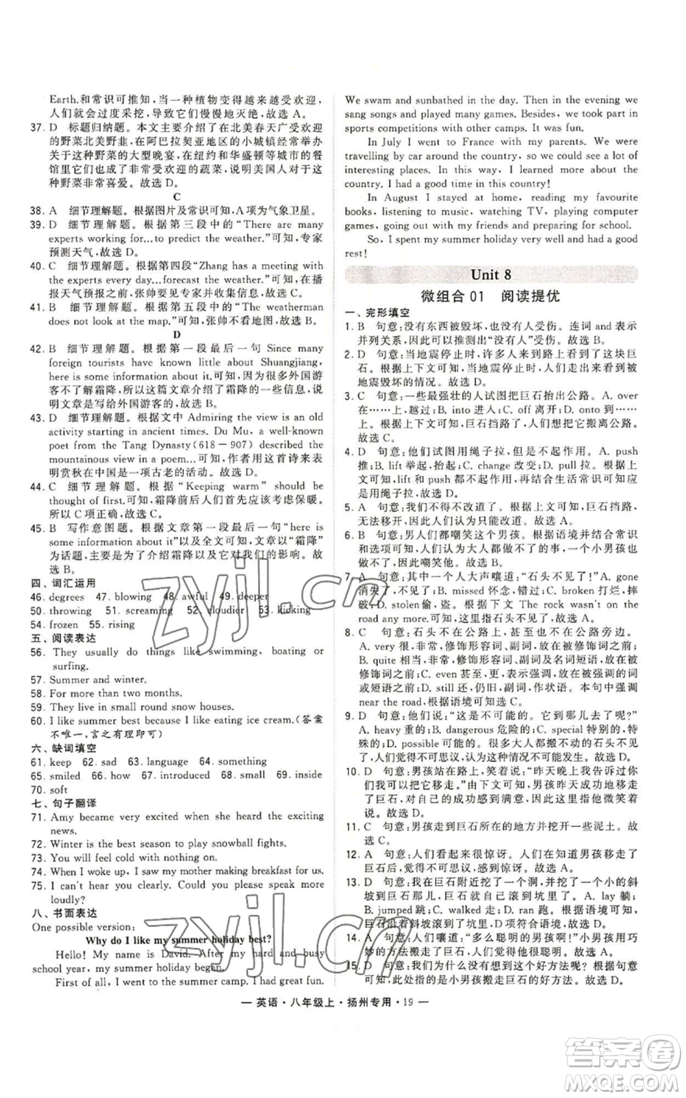 河海大學(xué)出版社2022經(jīng)綸學(xué)典學(xué)霸組合訓(xùn)練八年級(jí)上冊(cè)英語(yǔ)譯林版揚(yáng)州專版參考答案