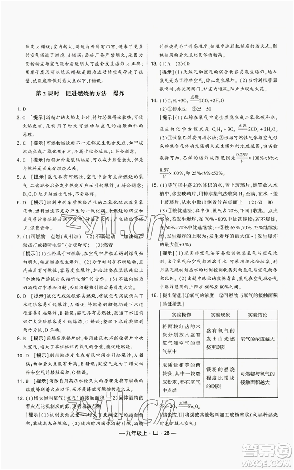 寧夏人民教育出版社2022經(jīng)綸學(xué)典學(xué)霸題中題九年級(jí)上冊(cè)化學(xué)魯教版參考答案