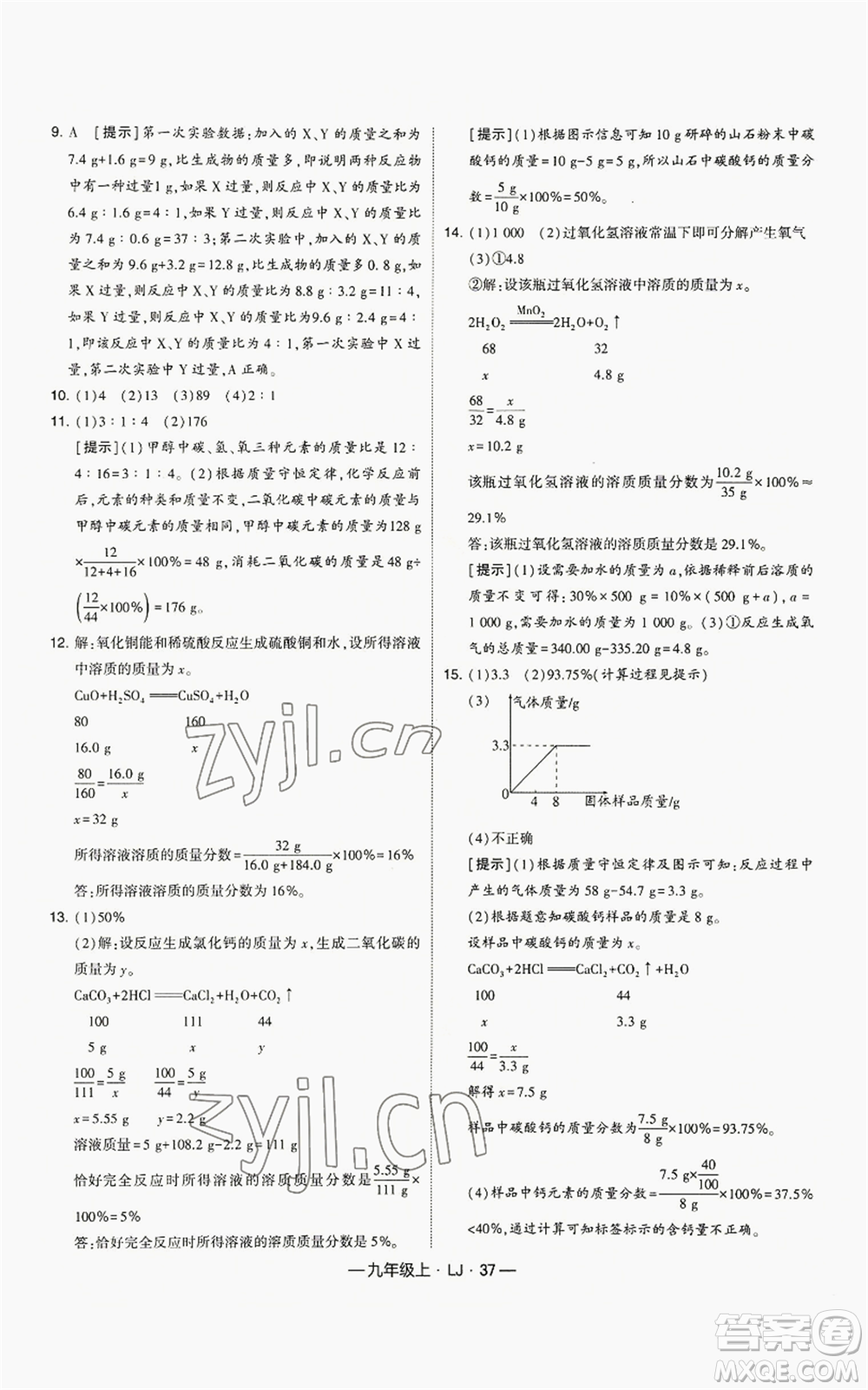 寧夏人民教育出版社2022經(jīng)綸學(xué)典學(xué)霸題中題九年級(jí)上冊(cè)化學(xué)魯教版參考答案