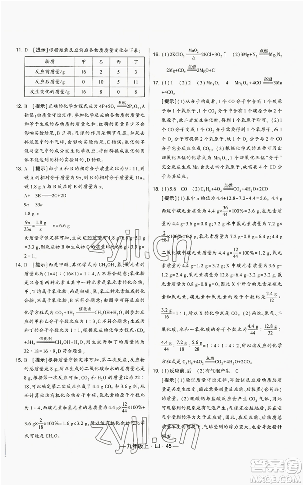 寧夏人民教育出版社2022經(jīng)綸學(xué)典學(xué)霸題中題九年級(jí)上冊(cè)化學(xué)魯教版參考答案