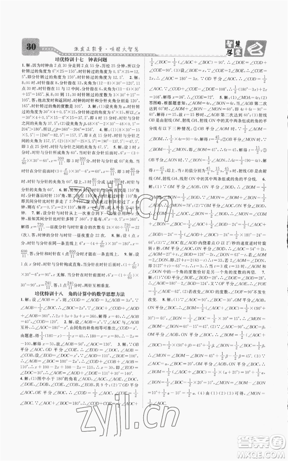 天津科學(xué)技術(shù)出版社2022智慧學(xué)堂核心素養(yǎng)提升法A本七年級(jí)上冊(cè)數(shù)學(xué)人教版臺(tái)州專版參考答案
