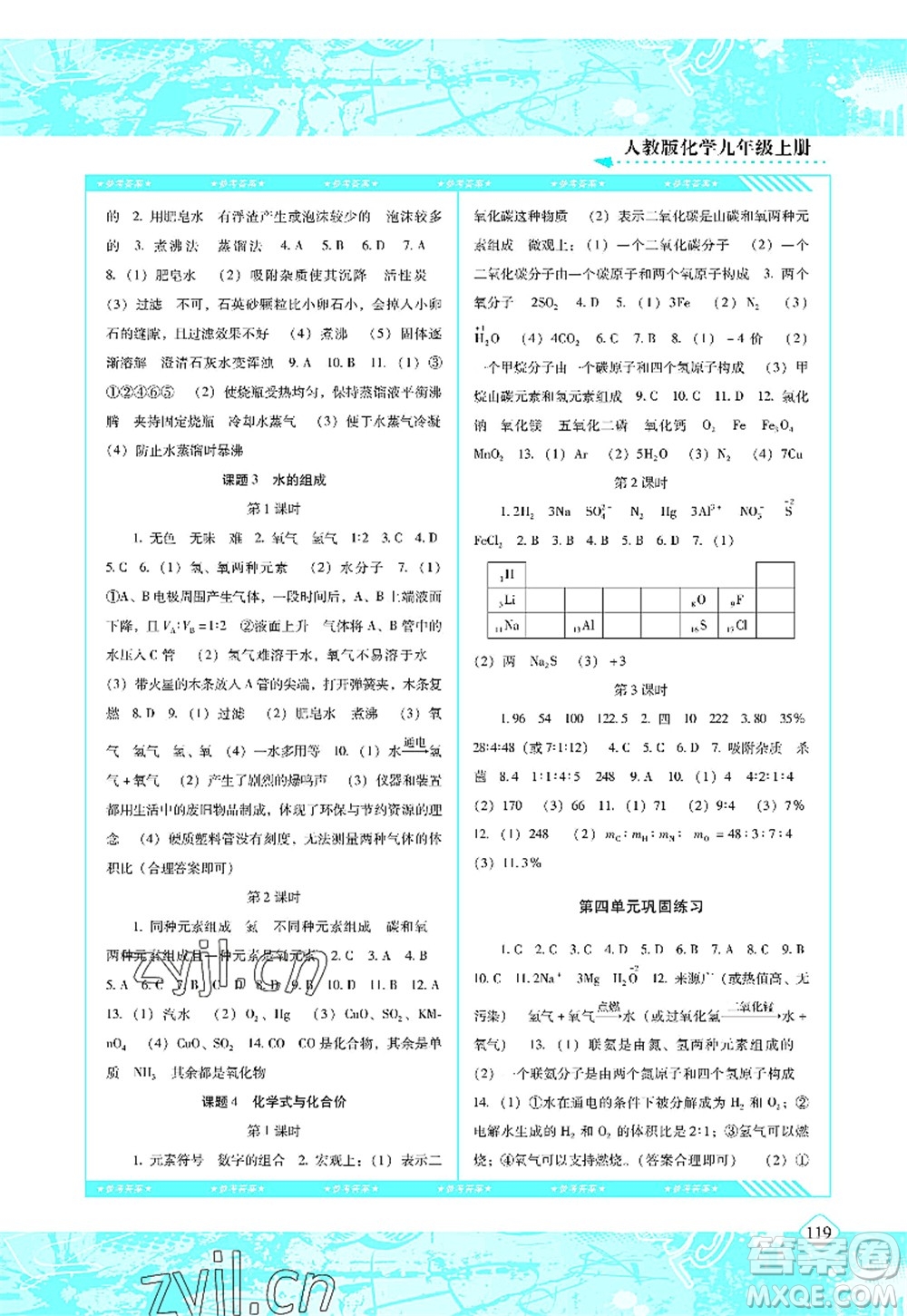 湖南少年兒童出版社2022課程基礎(chǔ)訓(xùn)練九年級(jí)化學(xué)上冊(cè)人教版答案