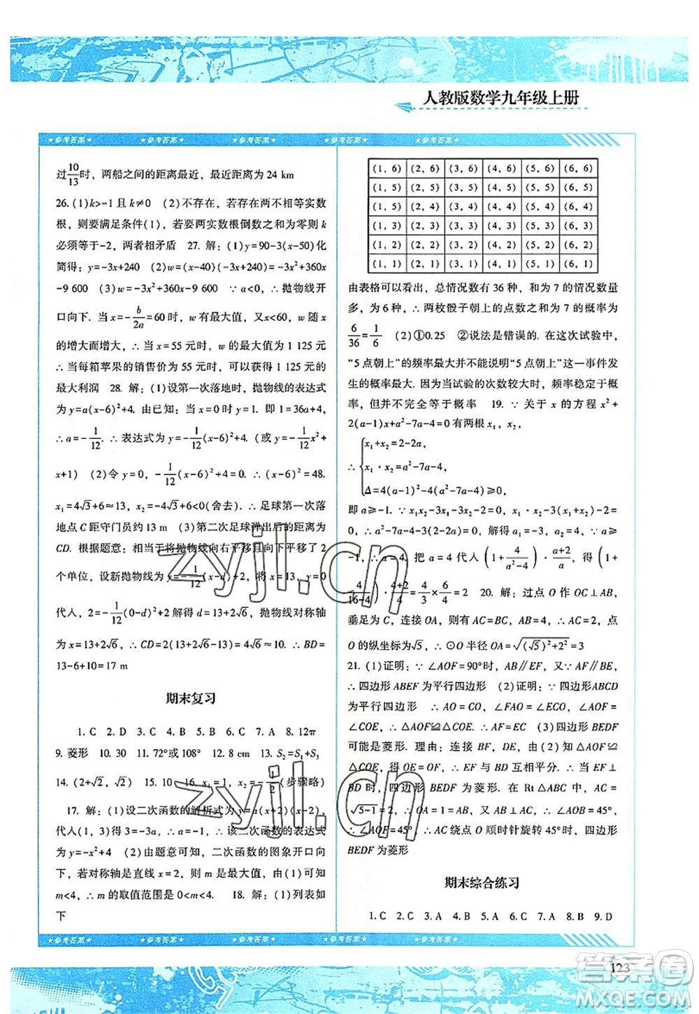 湖南少年兒童出版社2022課程基礎(chǔ)訓(xùn)練九年級(jí)數(shù)學(xué)上冊(cè)人教版答案