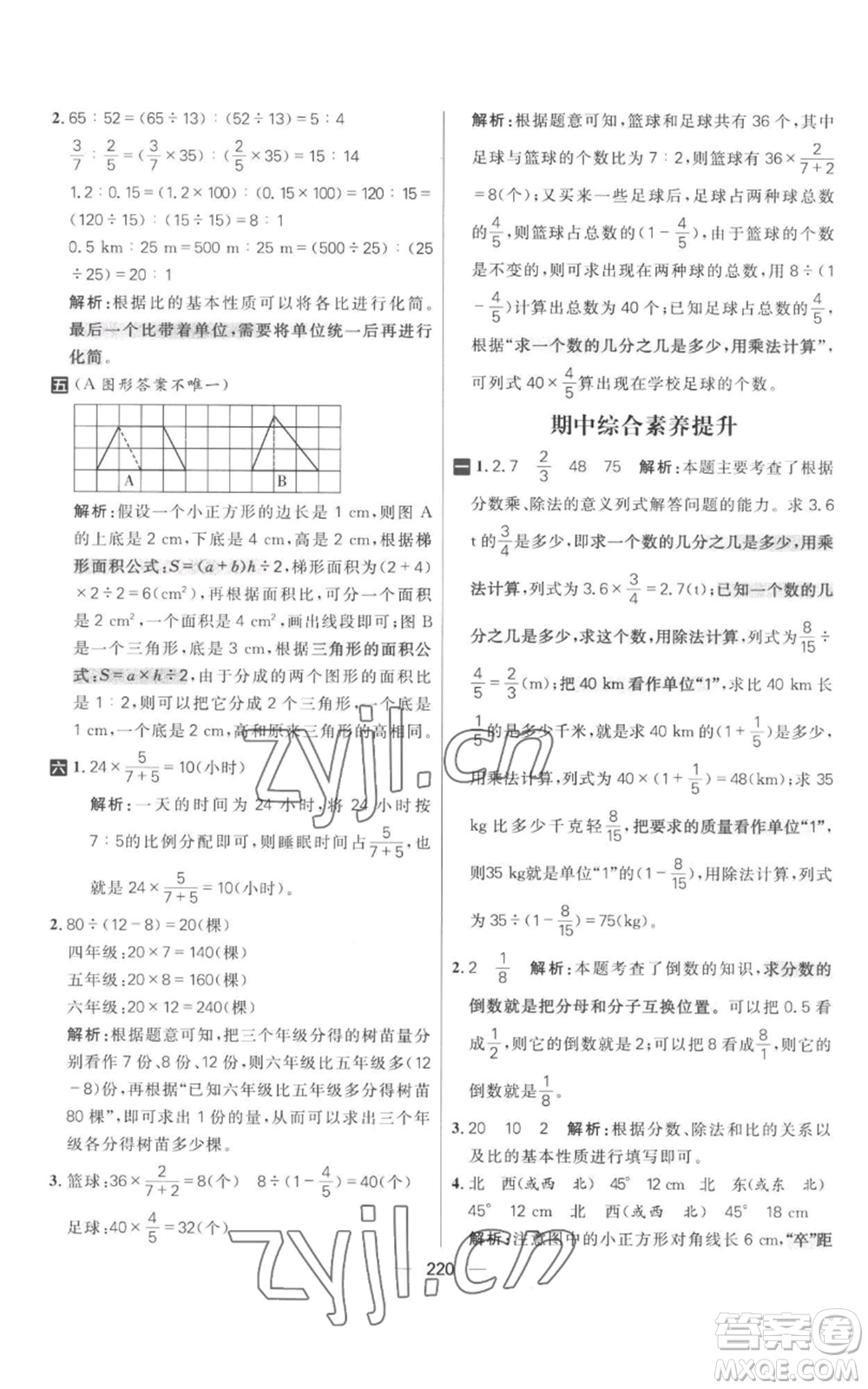 南方出版社2022秋季核心素養(yǎng)天天練六年級上冊數(shù)學人教版參考答案