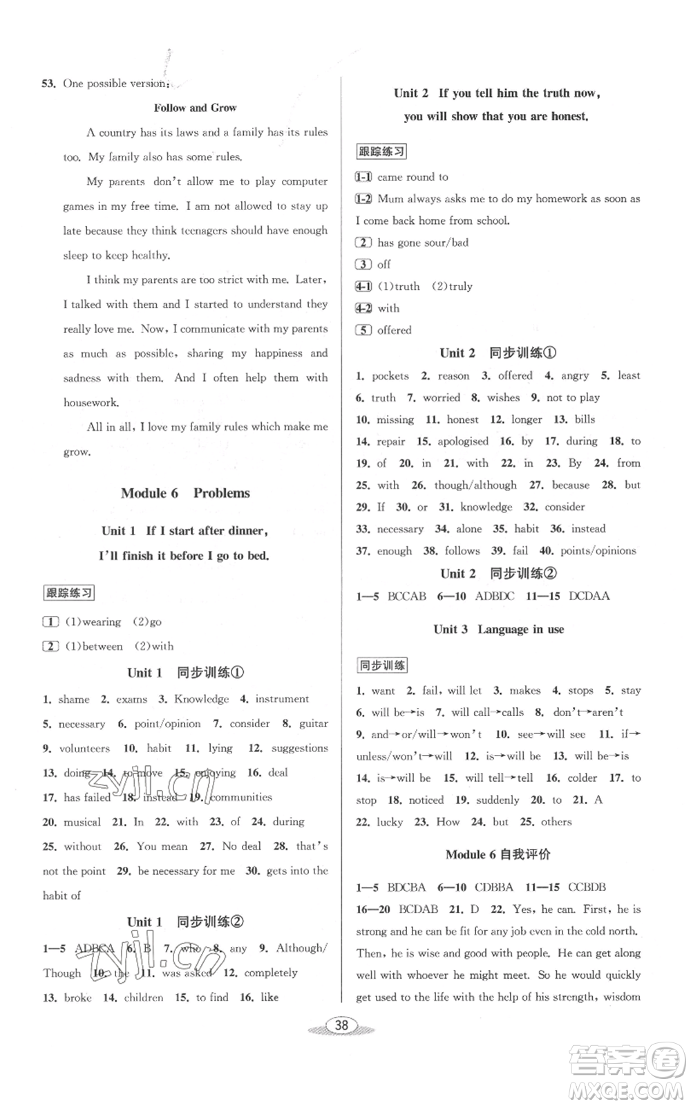 北京教育出版社2022秋季教與學課程同步講練九年級英語外研版參考答案