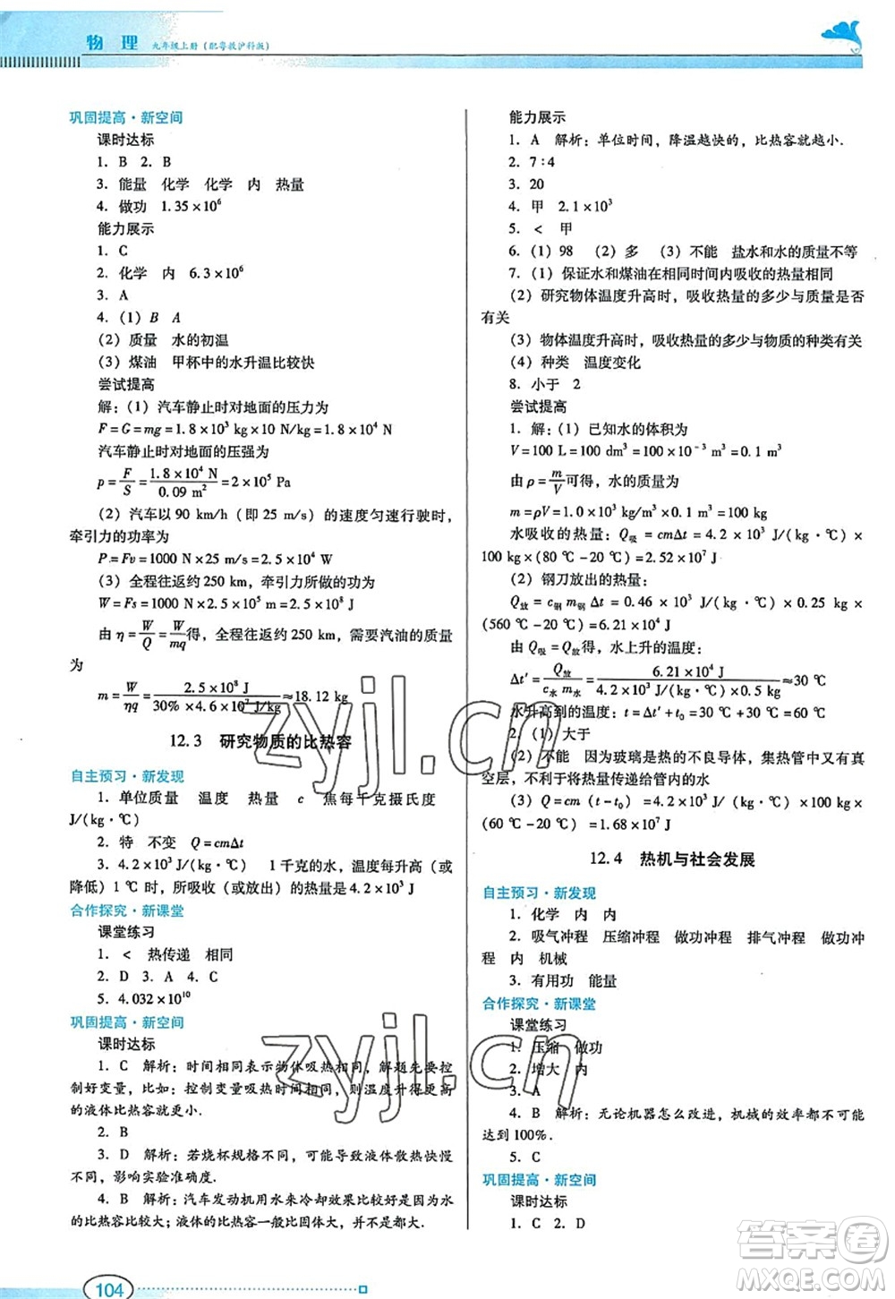 廣東教育出版社2022南方新課堂金牌學(xué)案九年級物理上冊粵教滬科版答案