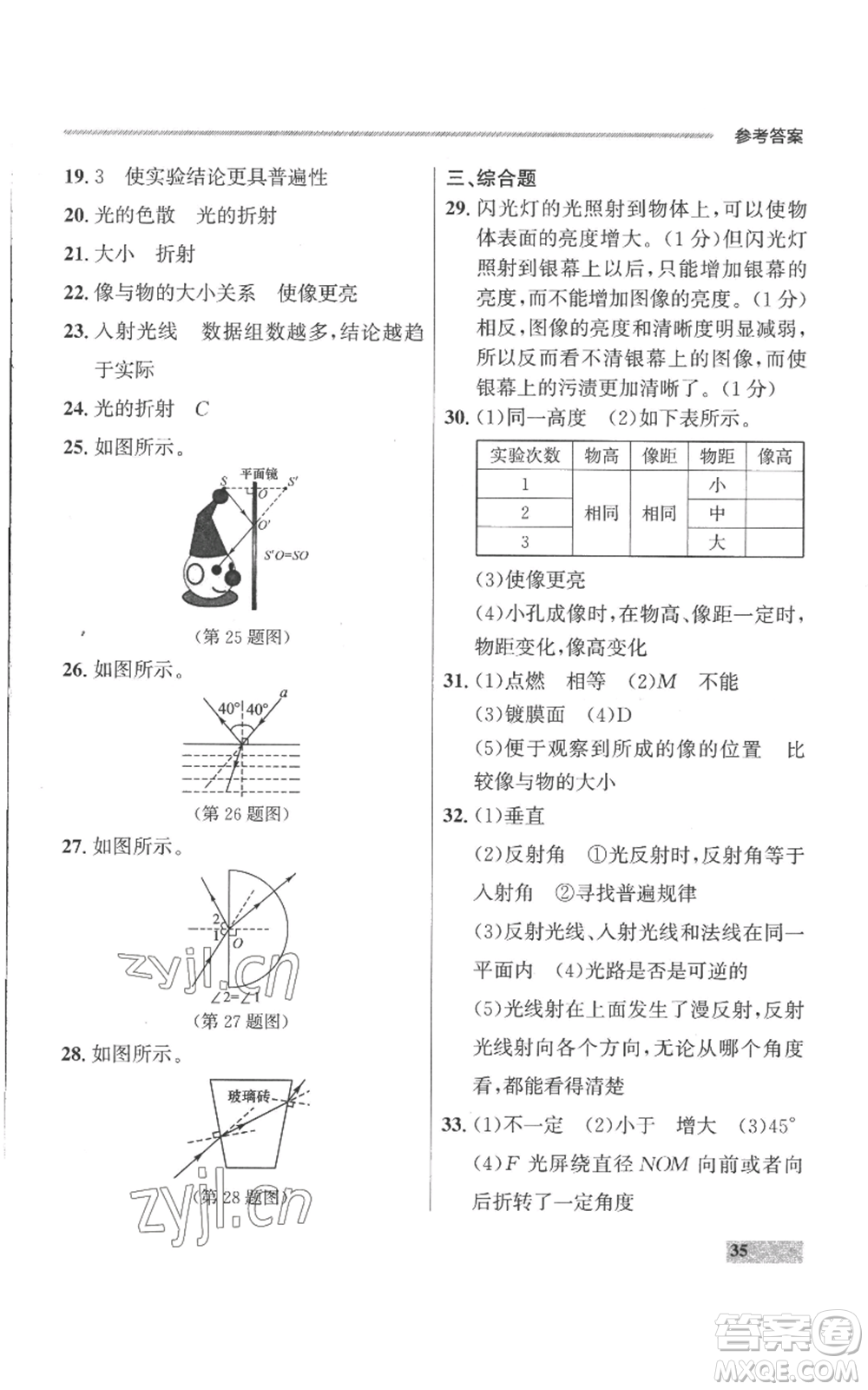 延邊大學(xué)出版社2022秋季點(diǎn)石成金金牌每課通八年級上冊物理人教版參考答案