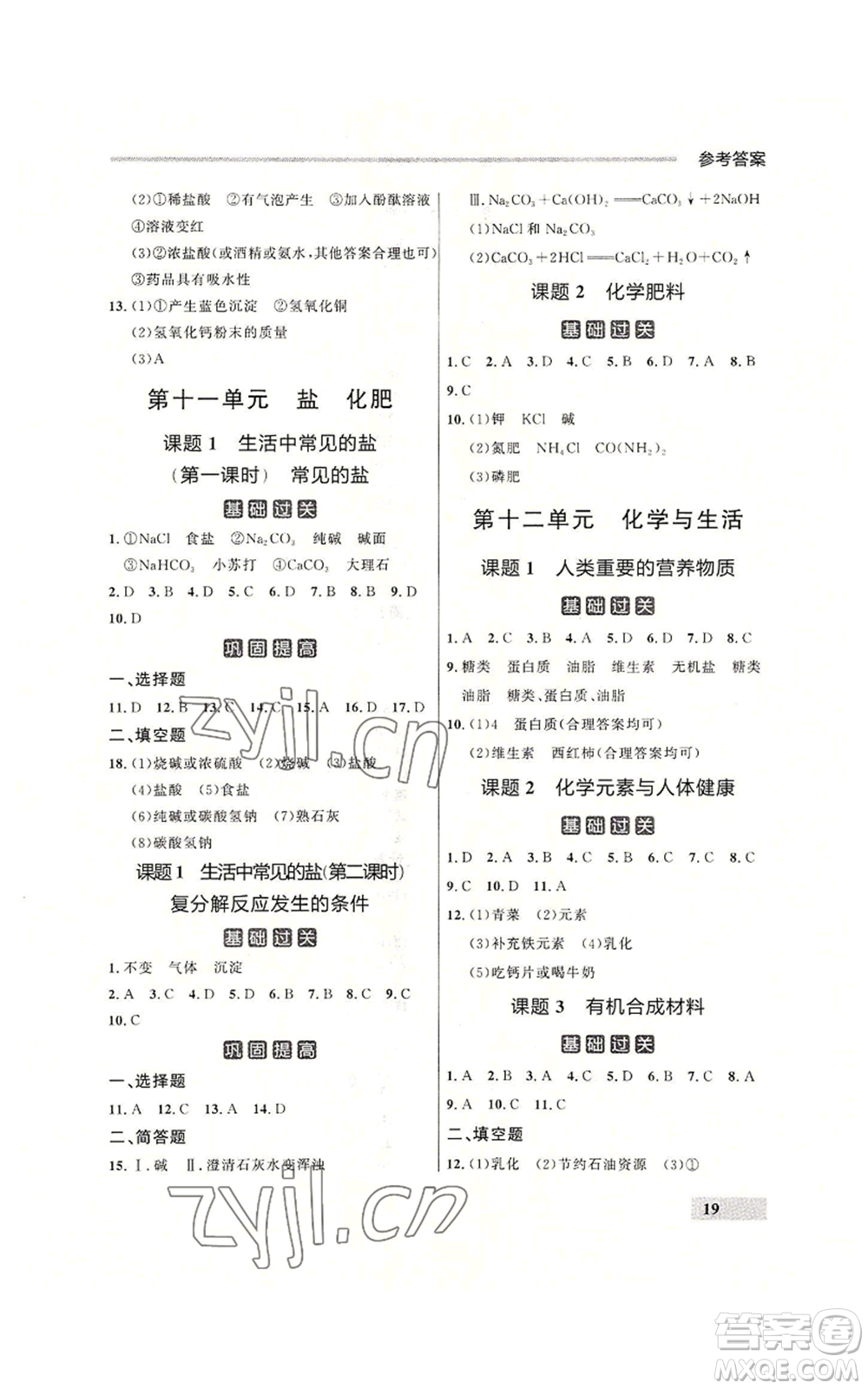 延邊大學出版社2022秋季點石成金金牌每課通九年級化學人教版大連專版參考答案