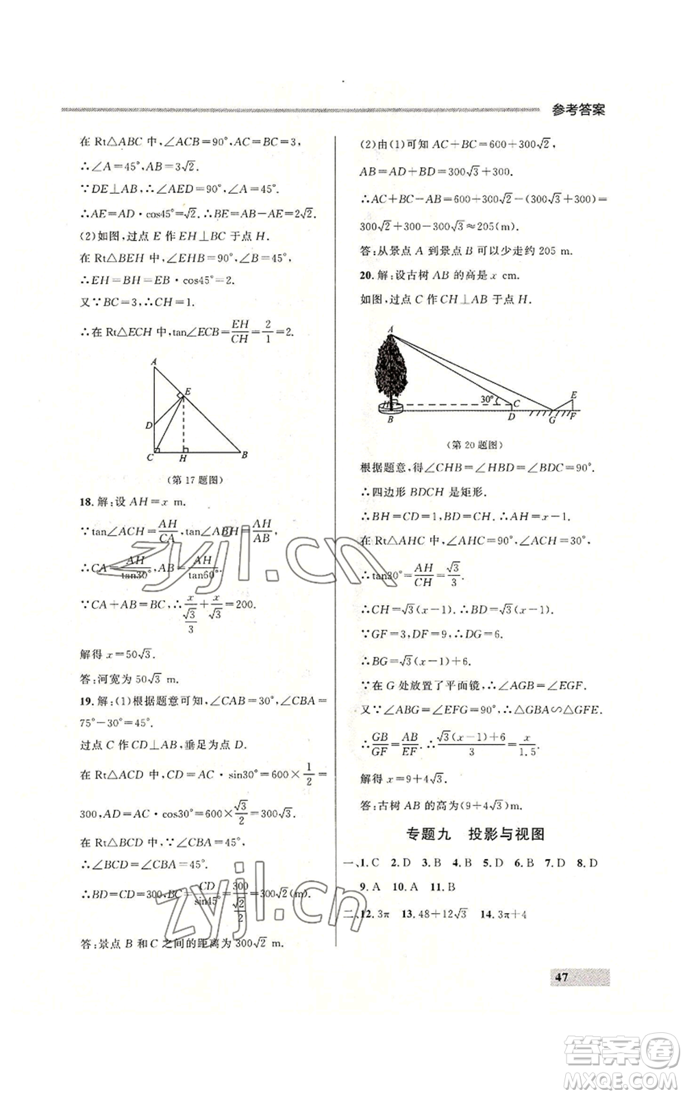 延邊大學(xué)出版社2022秋季點石成金金牌每課通九年級數(shù)學(xué)人教版大連專版參考答案
