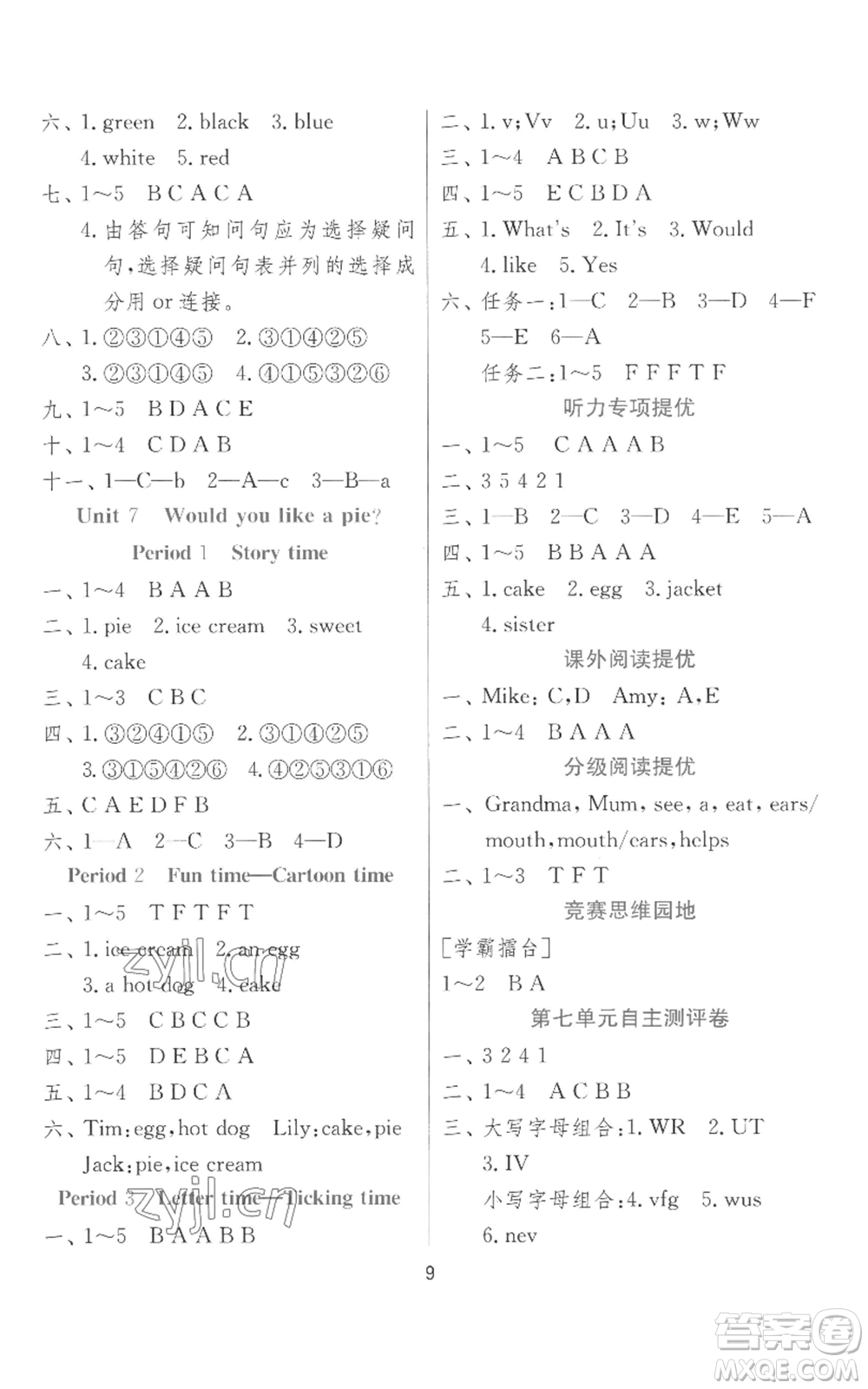江蘇人民出版社2022秋季實驗班提優(yōu)訓(xùn)練三年級上冊英語譯林版參考答案