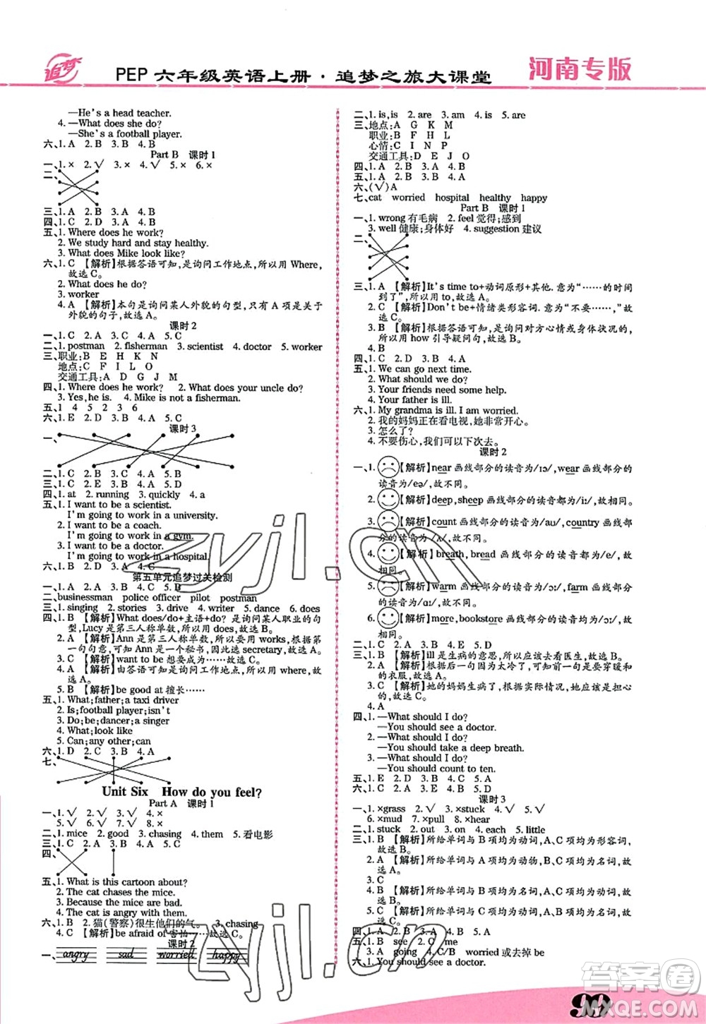 天津科學(xué)技術(shù)出版社2022追夢(mèng)之旅大課堂六年級(jí)英語上冊(cè)PEP版河南專版答案
