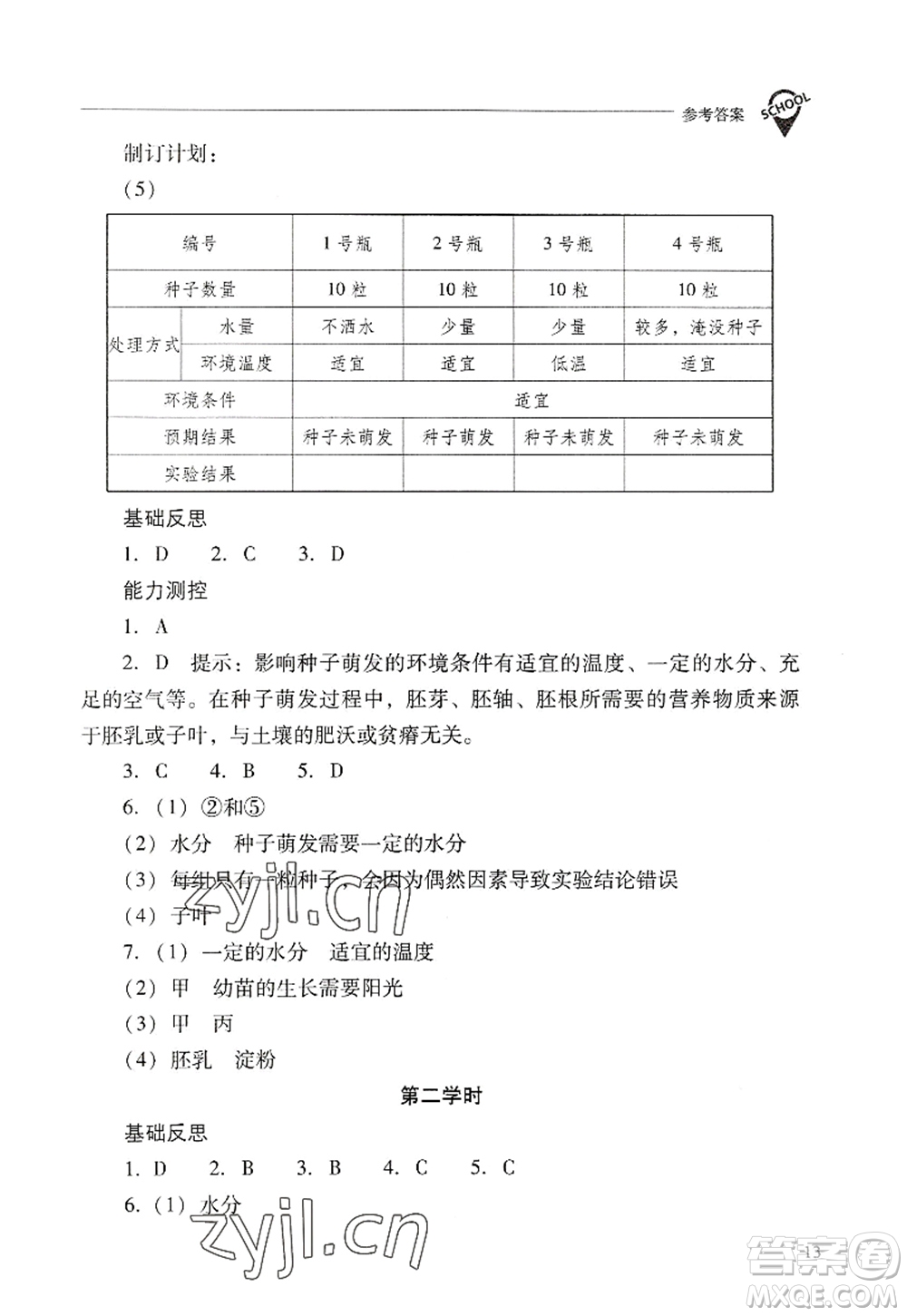 山西教育出版社2022新課程問(wèn)題解決導(dǎo)學(xué)方案七年級(jí)生物上冊(cè)人教版答案