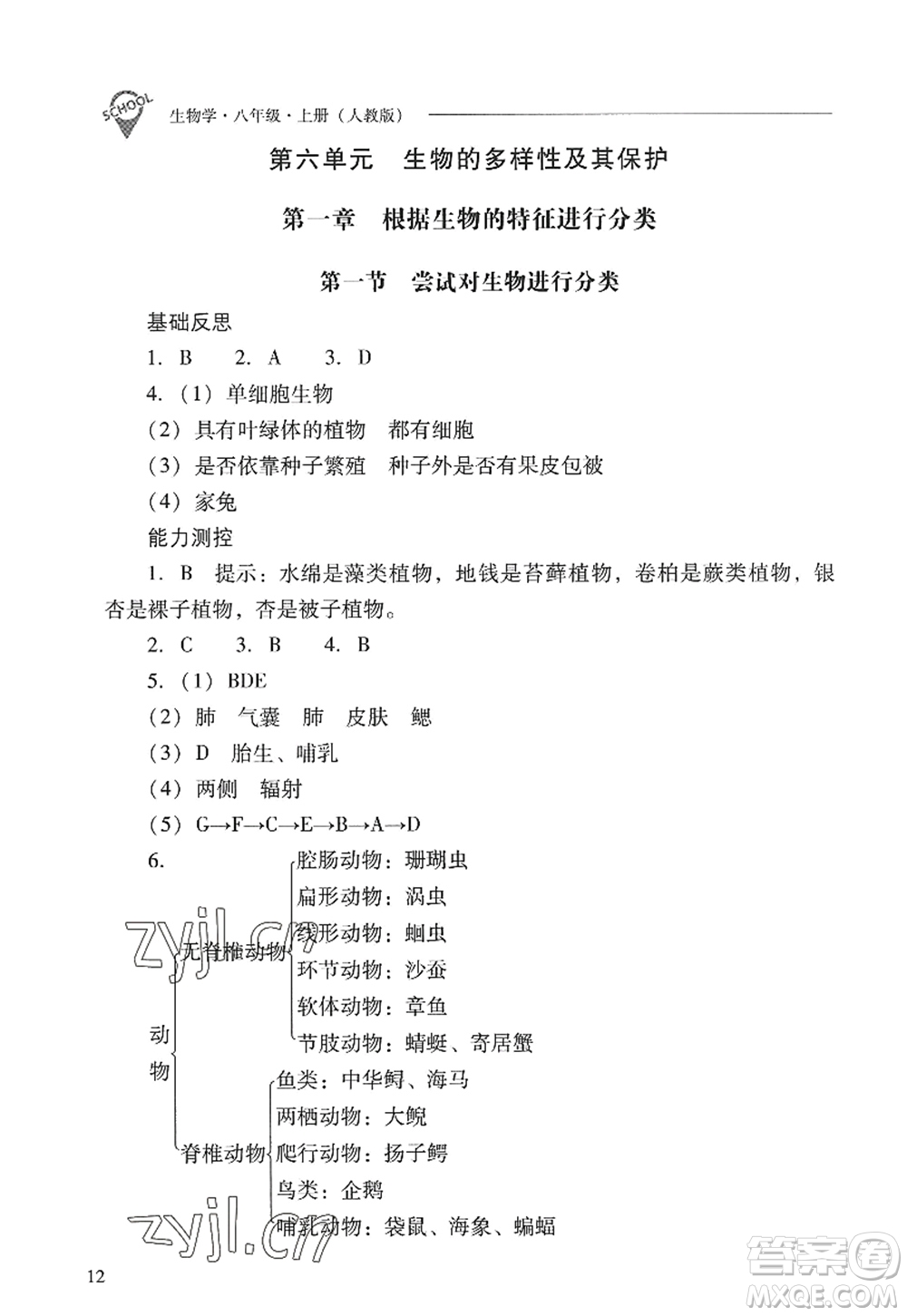 山西教育出版社2022新課程問題解決導學方案八年級生物上冊人教版答案