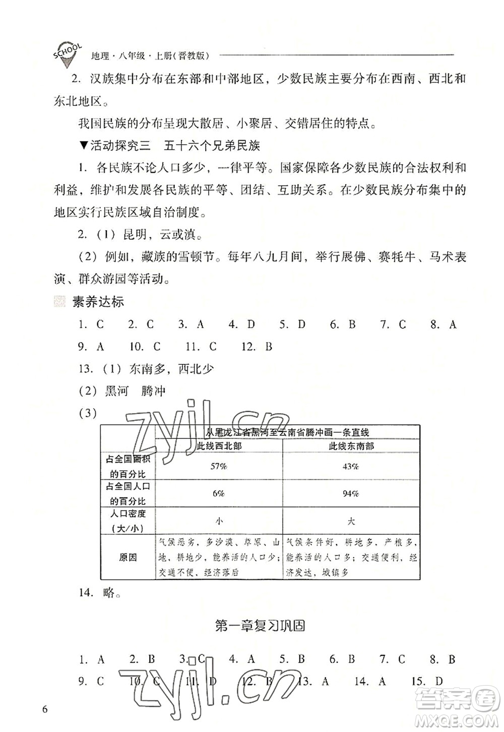 山西教育出版社2022新課程問(wèn)題解決導(dǎo)學(xué)方案八年級(jí)地理上冊(cè)晉教版答案