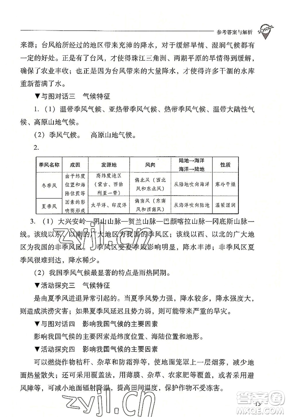 山西教育出版社2022新課程問(wèn)題解決導(dǎo)學(xué)方案八年級(jí)地理上冊(cè)晉教版答案