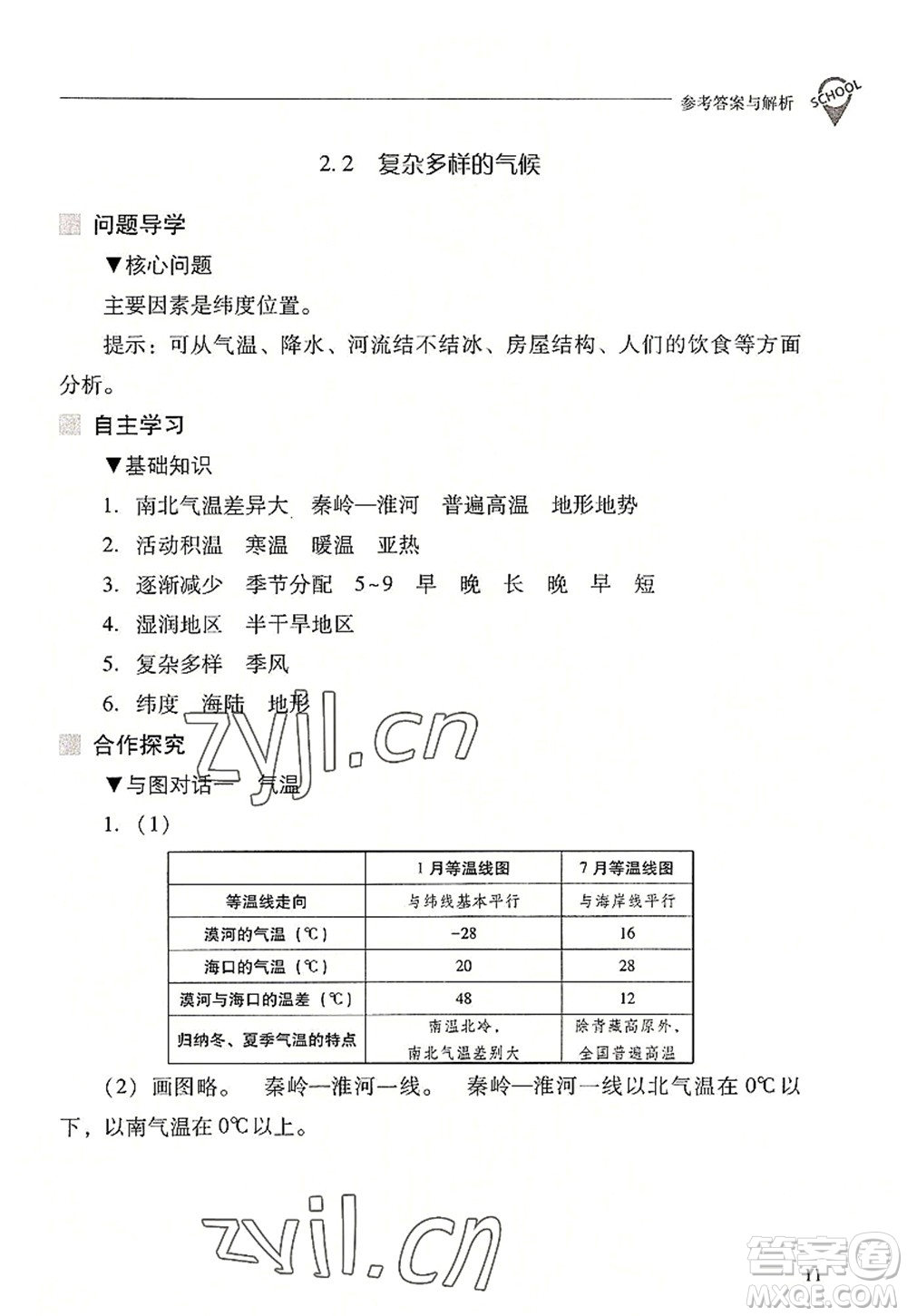 山西教育出版社2022新課程問(wèn)題解決導(dǎo)學(xué)方案八年級(jí)地理上冊(cè)晉教版答案
