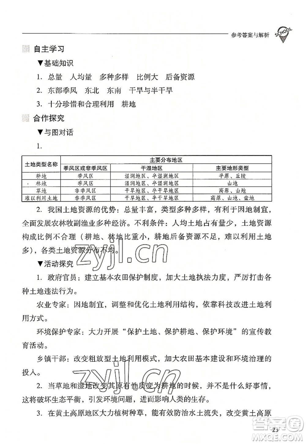 山西教育出版社2022新課程問(wèn)題解決導(dǎo)學(xué)方案八年級(jí)地理上冊(cè)晉教版答案