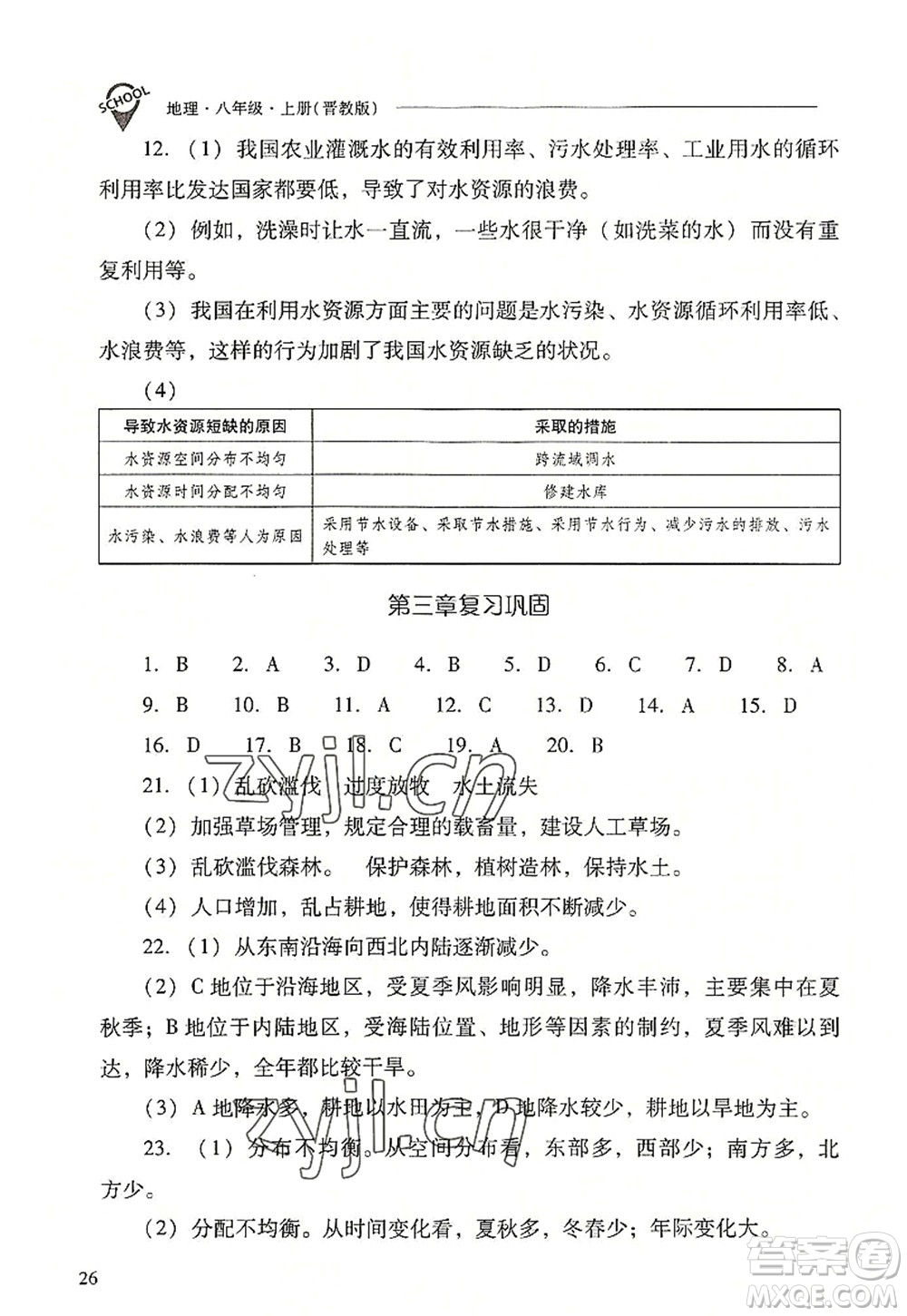 山西教育出版社2022新課程問(wèn)題解決導(dǎo)學(xué)方案八年級(jí)地理上冊(cè)晉教版答案