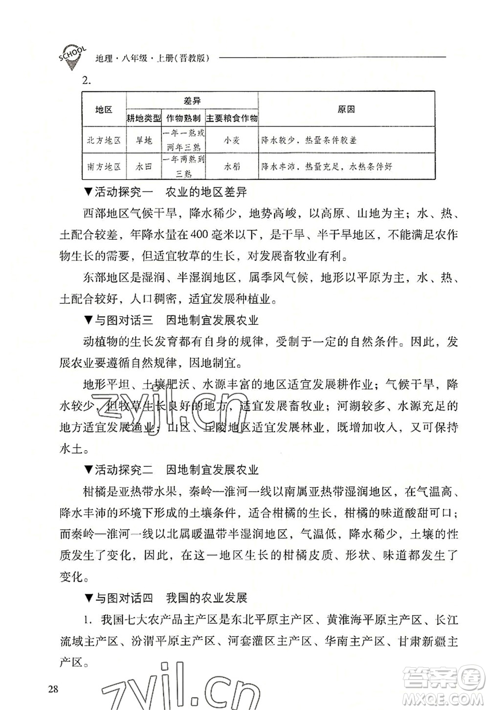 山西教育出版社2022新課程問(wèn)題解決導(dǎo)學(xué)方案八年級(jí)地理上冊(cè)晉教版答案