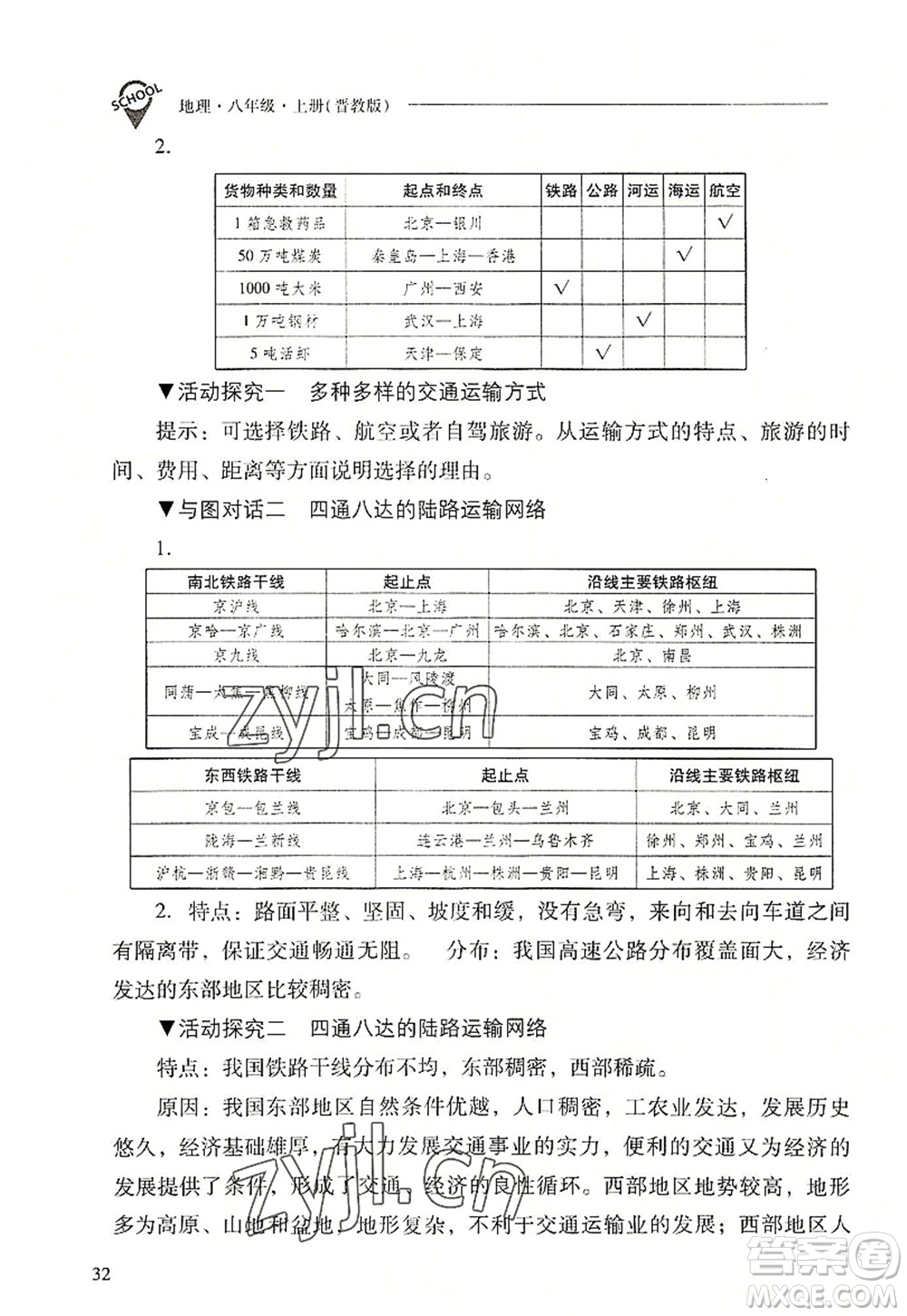 山西教育出版社2022新課程問(wèn)題解決導(dǎo)學(xué)方案八年級(jí)地理上冊(cè)晉教版答案
