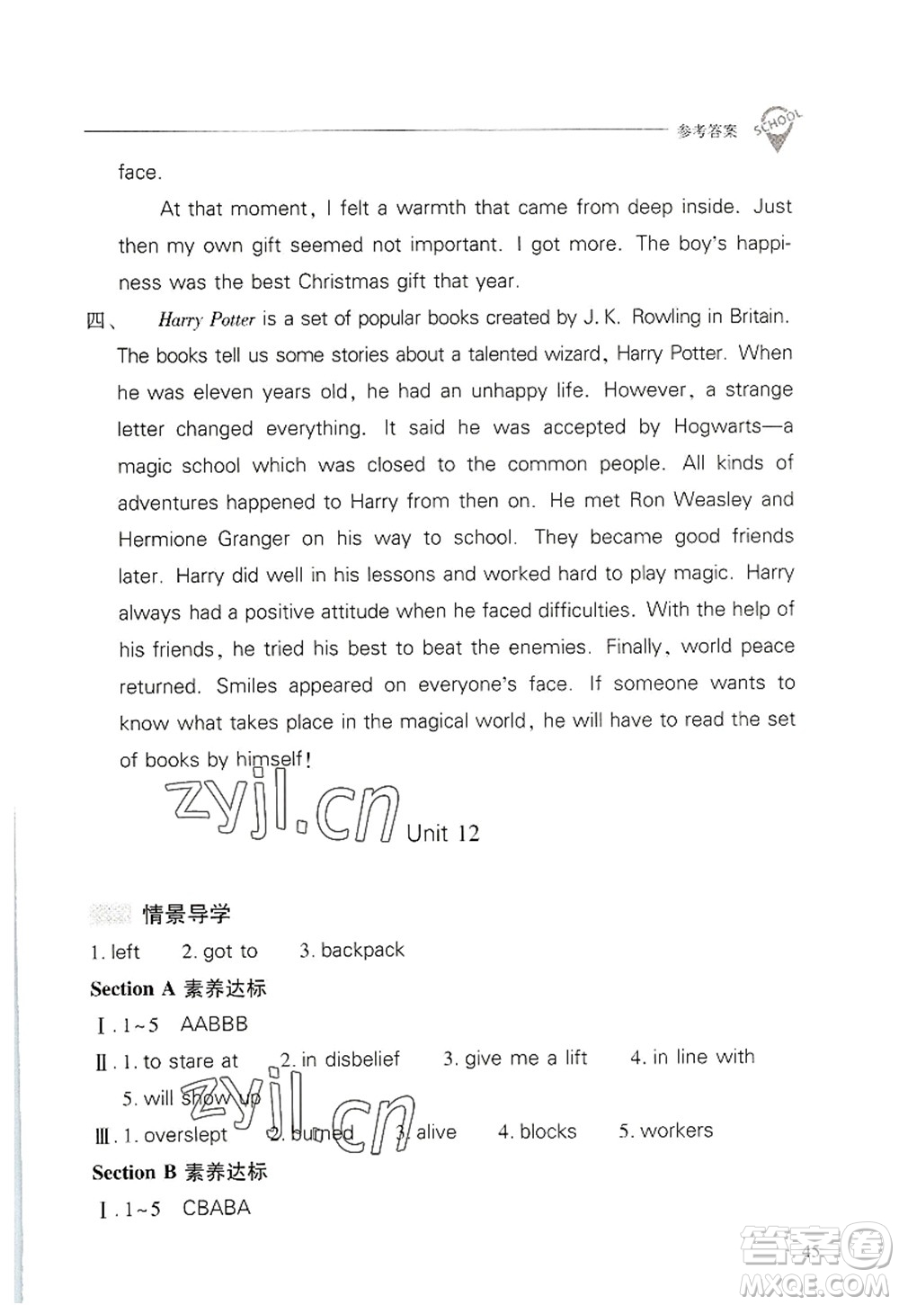 山西教育出版社2022新課程問題解決導(dǎo)學(xué)方案九年級英語全一冊人教版答案
