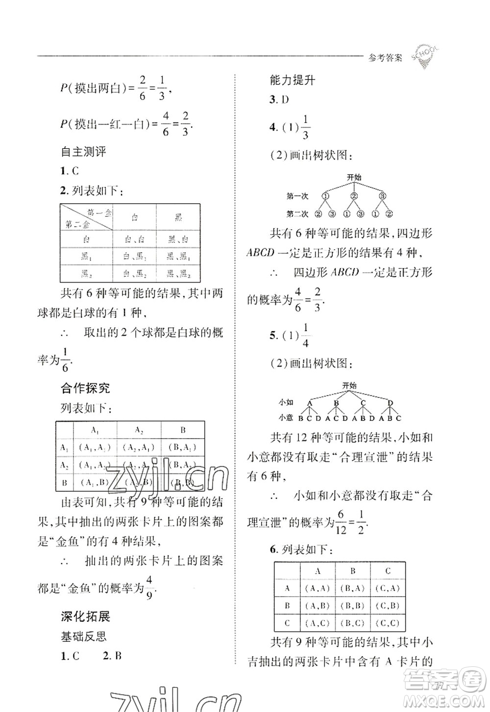 山西教育出版社2022新課程問題解決導(dǎo)學(xué)方案九年級(jí)數(shù)學(xué)上冊華東師大版答案