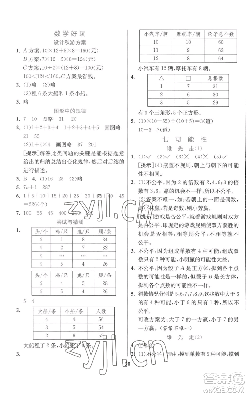 江蘇人民出版社2022秋季實(shí)驗(yàn)班提優(yōu)訓(xùn)練五年級上冊數(shù)學(xué)北師大版參考答案