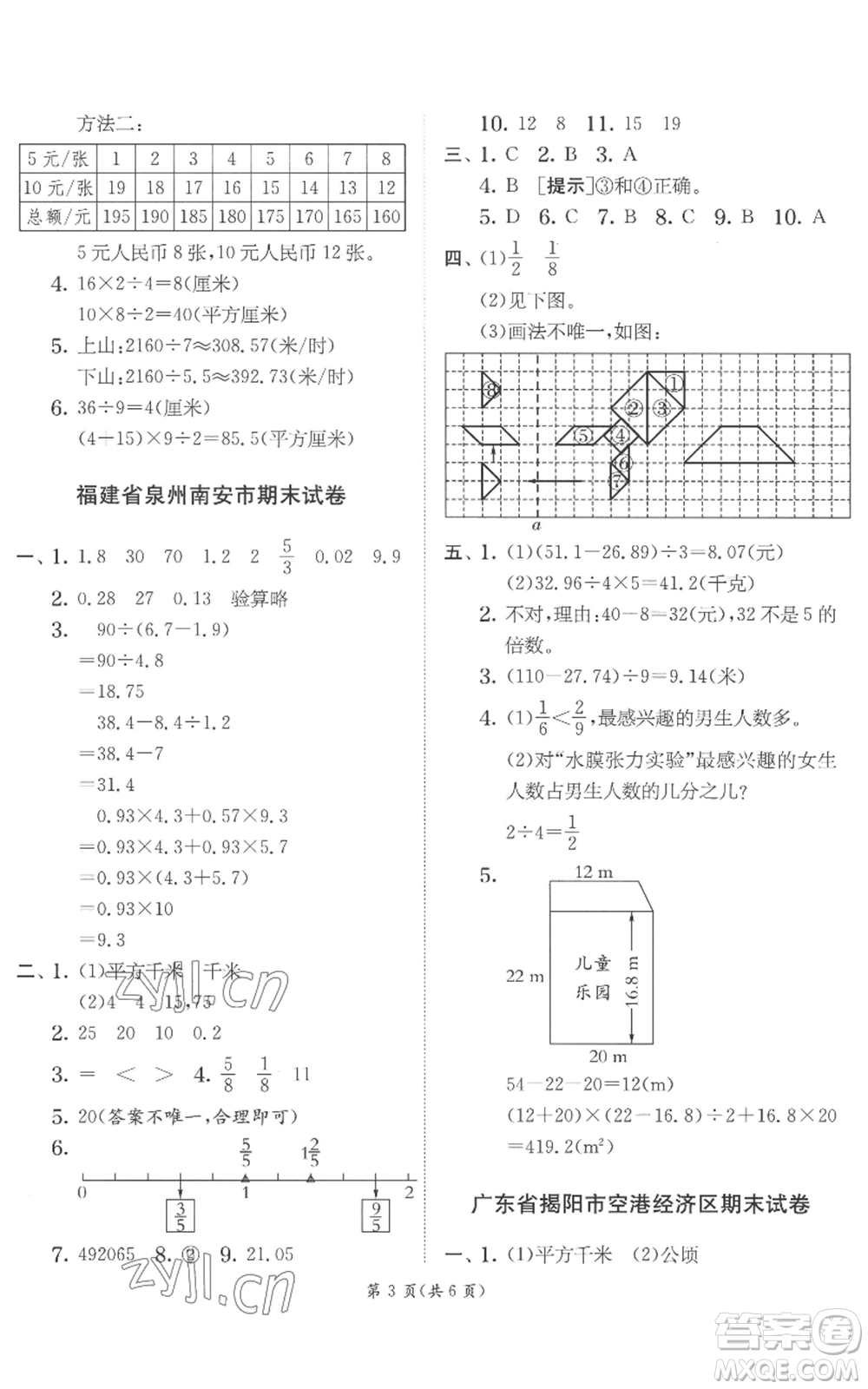 江蘇人民出版社2022秋季實(shí)驗(yàn)班提優(yōu)訓(xùn)練五年級上冊數(shù)學(xué)北師大版參考答案