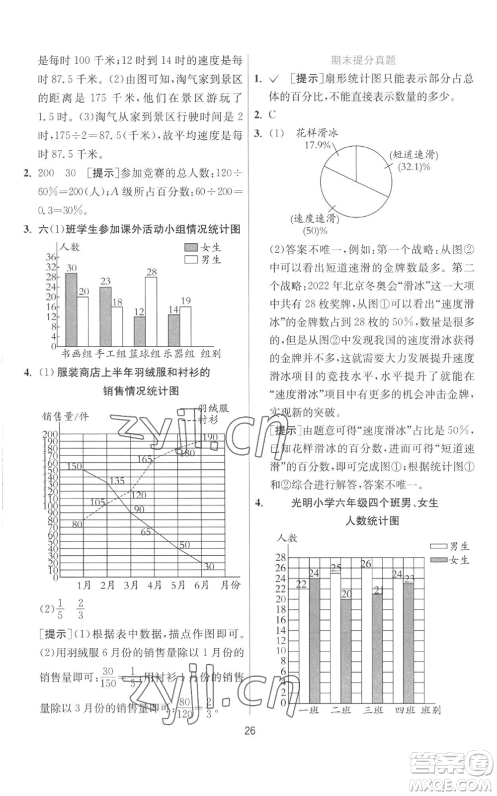 江蘇人民出版社2022秋季實(shí)驗(yàn)班提優(yōu)訓(xùn)練六年級(jí)上冊(cè)數(shù)學(xué)北師大版參考答案