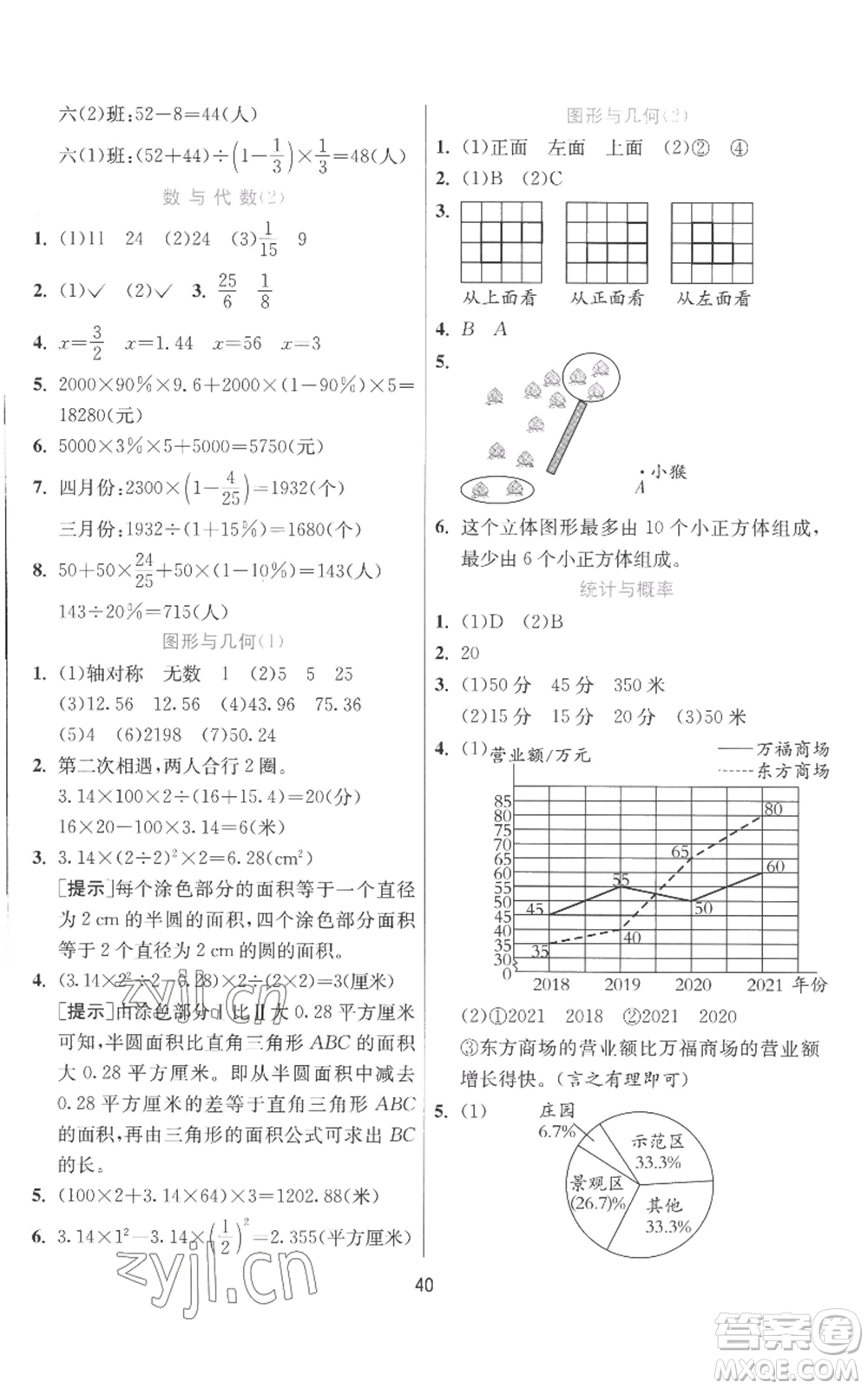 江蘇人民出版社2022秋季實(shí)驗(yàn)班提優(yōu)訓(xùn)練六年級(jí)上冊(cè)數(shù)學(xué)北師大版參考答案