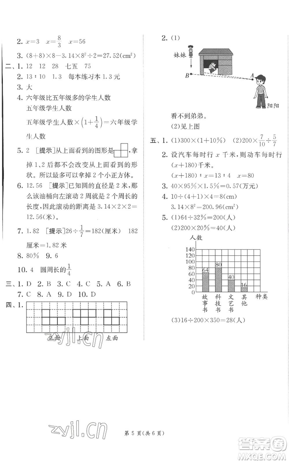 江蘇人民出版社2022秋季實(shí)驗(yàn)班提優(yōu)訓(xùn)練六年級(jí)上冊(cè)數(shù)學(xué)北師大版參考答案