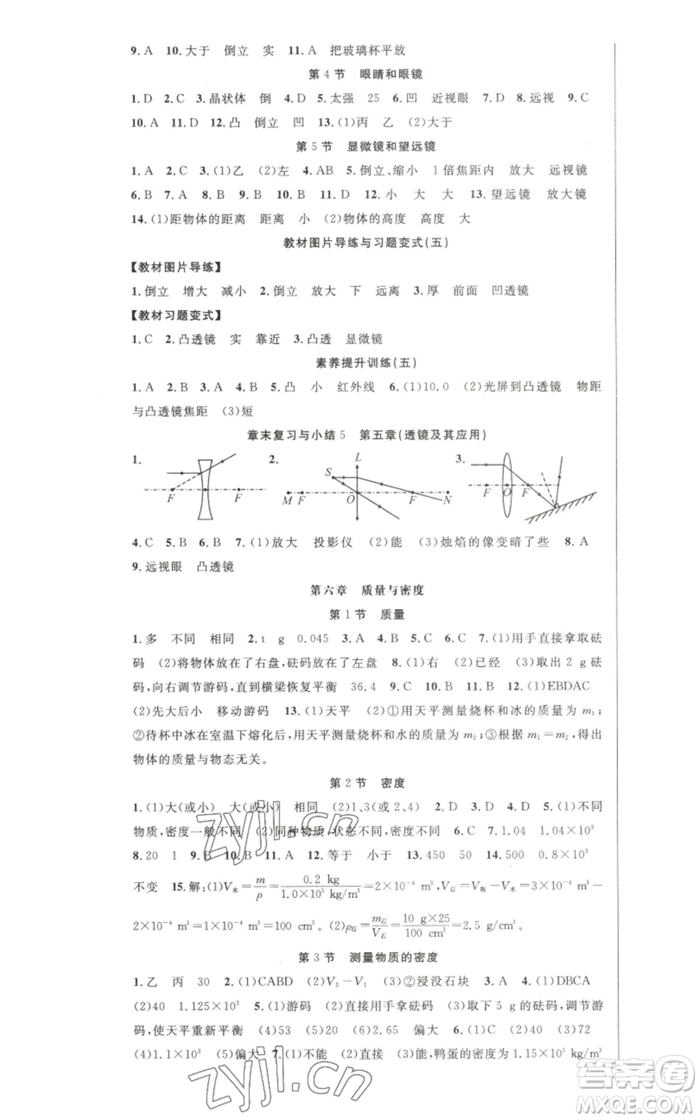 新世紀出版社2022秋季課時奪冠八年級上冊物理人教版參考答案