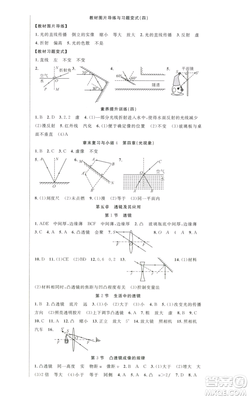 新世紀出版社2022秋季課時奪冠八年級上冊物理人教版參考答案