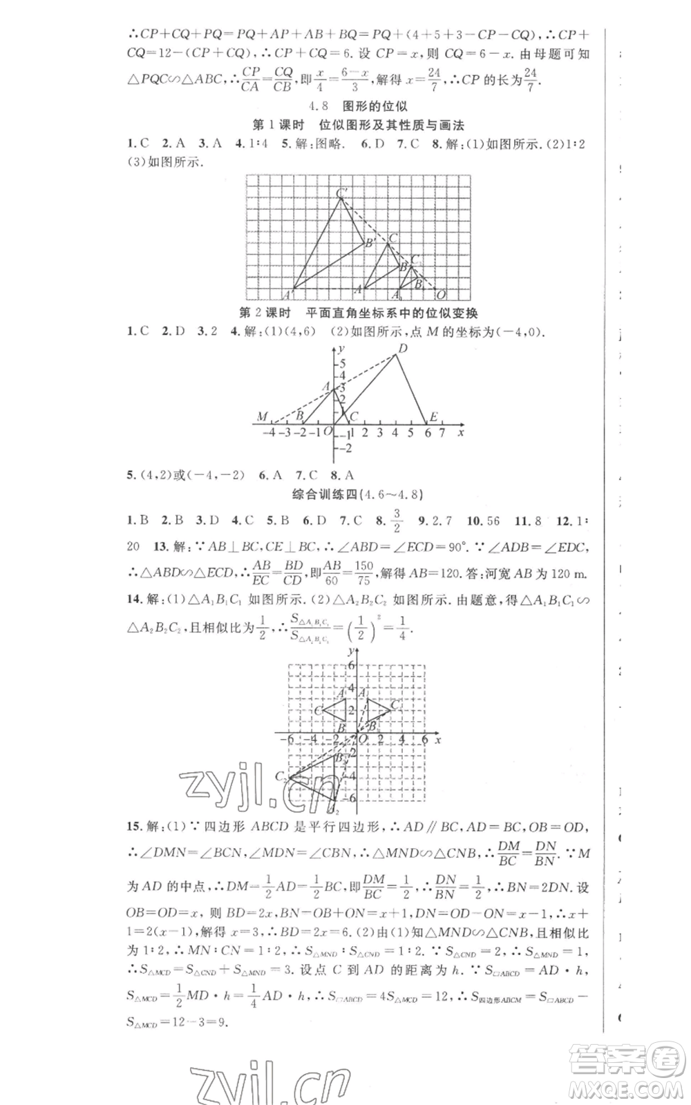 安徽科學技術(shù)出版社2022秋季課時奪冠九年級上冊數(shù)學北師大版參考答案
