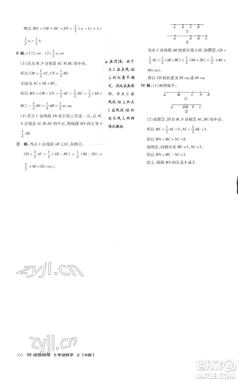 吉林教育出版社2022秋季點(diǎn)撥訓(xùn)練七年級上冊數(shù)學(xué)人教版參考答案