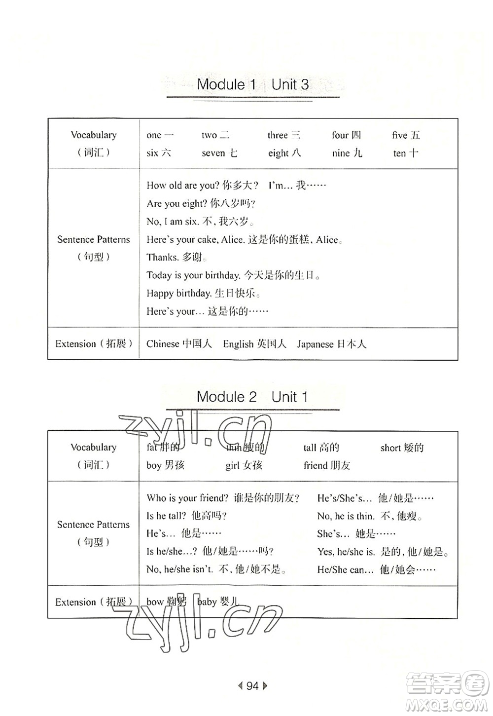 華東師范大學(xué)出版社2022一課一練三年級(jí)英語第一學(xué)期N版華東師大版上海專用答案