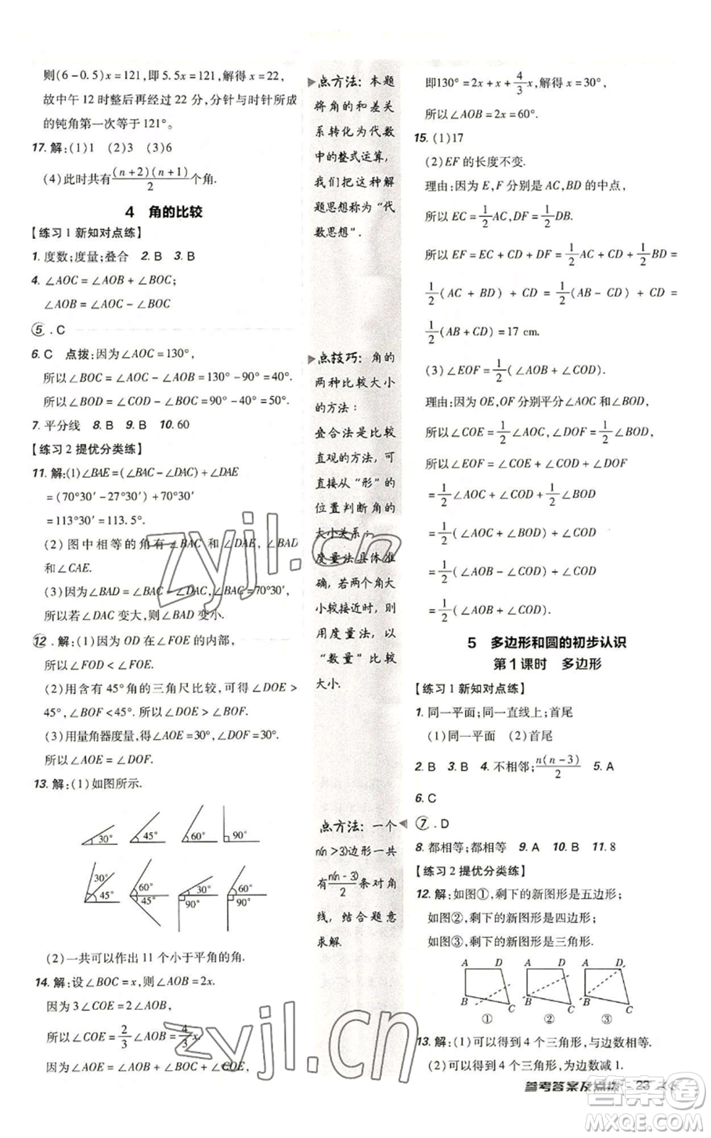 安徽教育出版社2022秋季點撥訓練七年級上冊數(shù)學北師大版參考答案