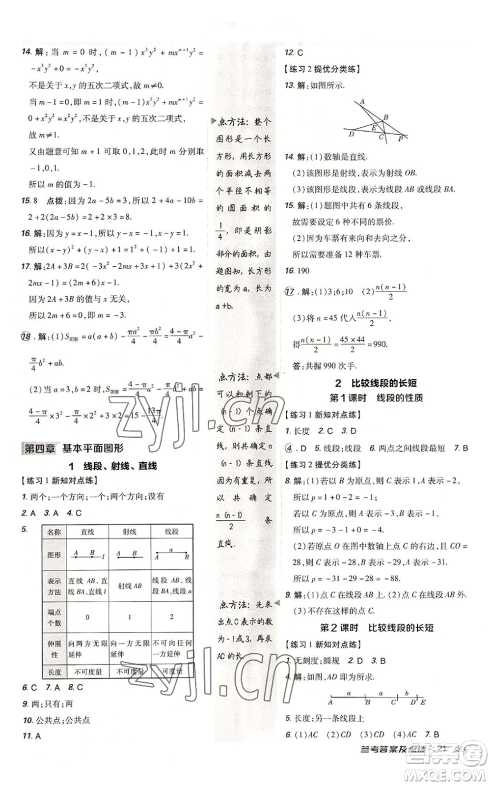 安徽教育出版社2022秋季點撥訓練七年級上冊數(shù)學北師大版參考答案