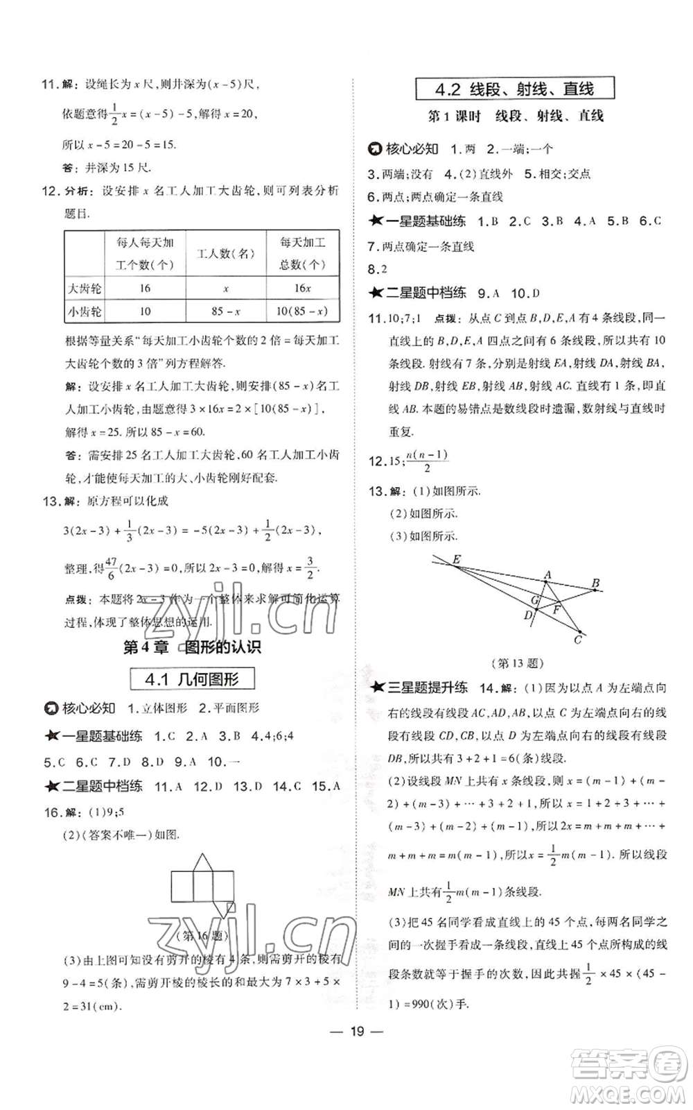 山西教育出版社2022秋季點(diǎn)撥訓(xùn)練七年級(jí)上冊(cè)數(shù)學(xué)湘教版參考答案