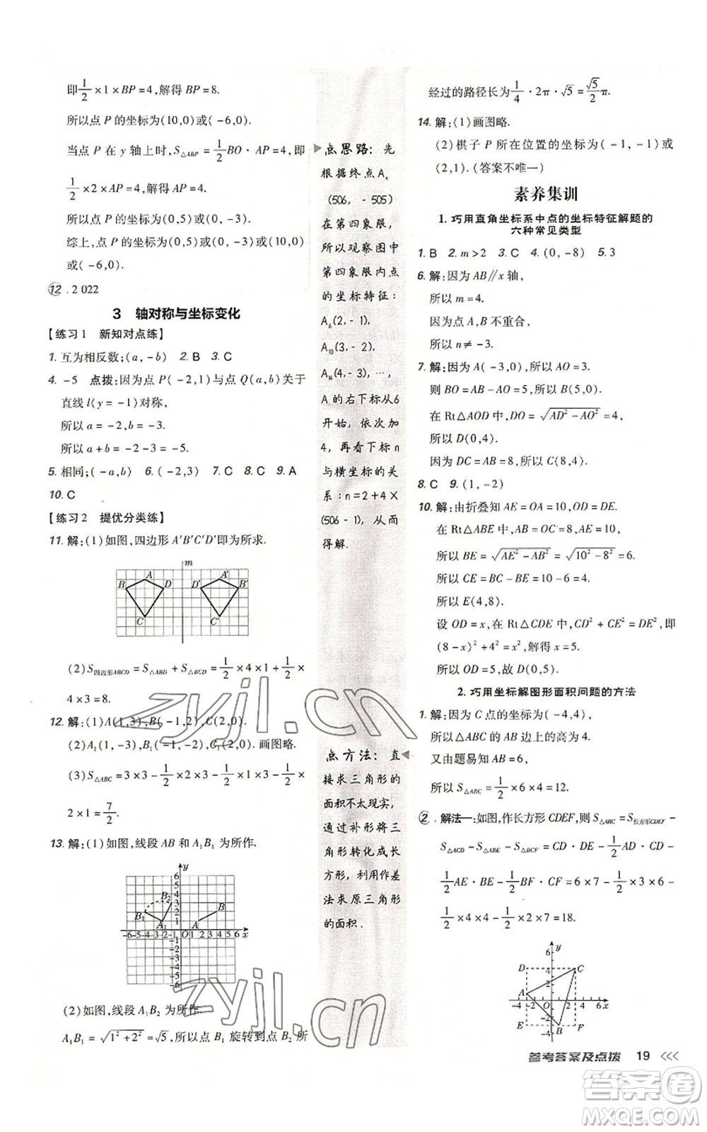 安徽教育出版社2022秋季點(diǎn)撥訓(xùn)練八年級(jí)上冊(cè)數(shù)學(xué)北師大版參考答案