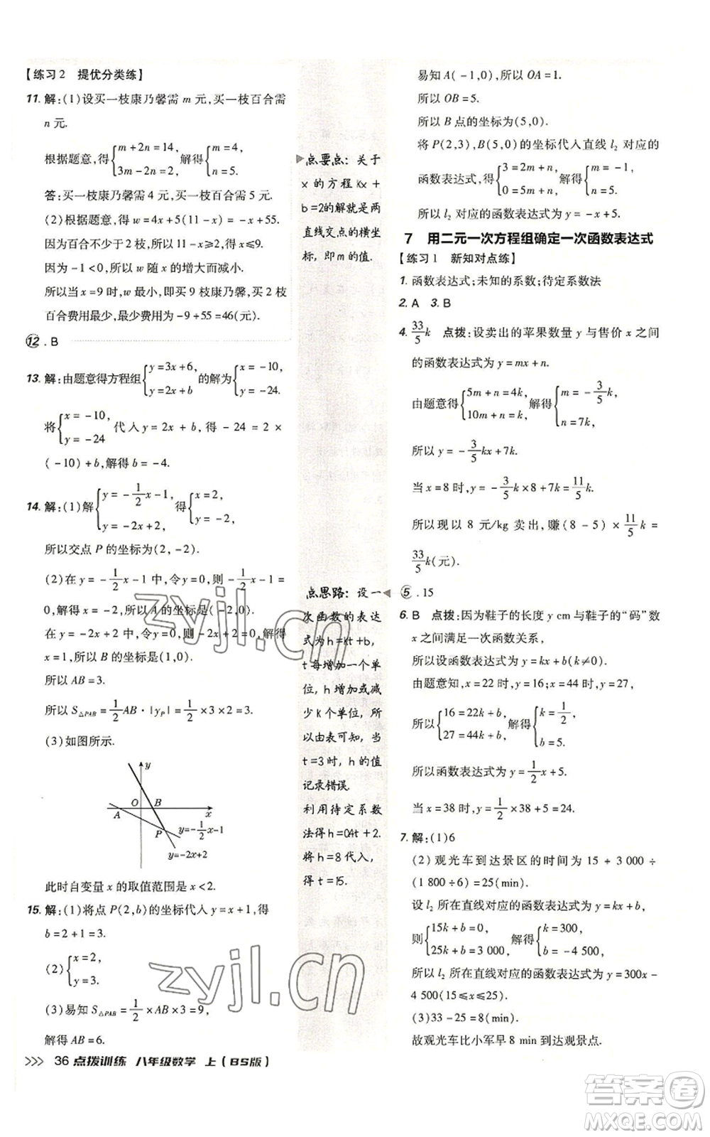 安徽教育出版社2022秋季點(diǎn)撥訓(xùn)練八年級(jí)上冊(cè)數(shù)學(xué)北師大版參考答案