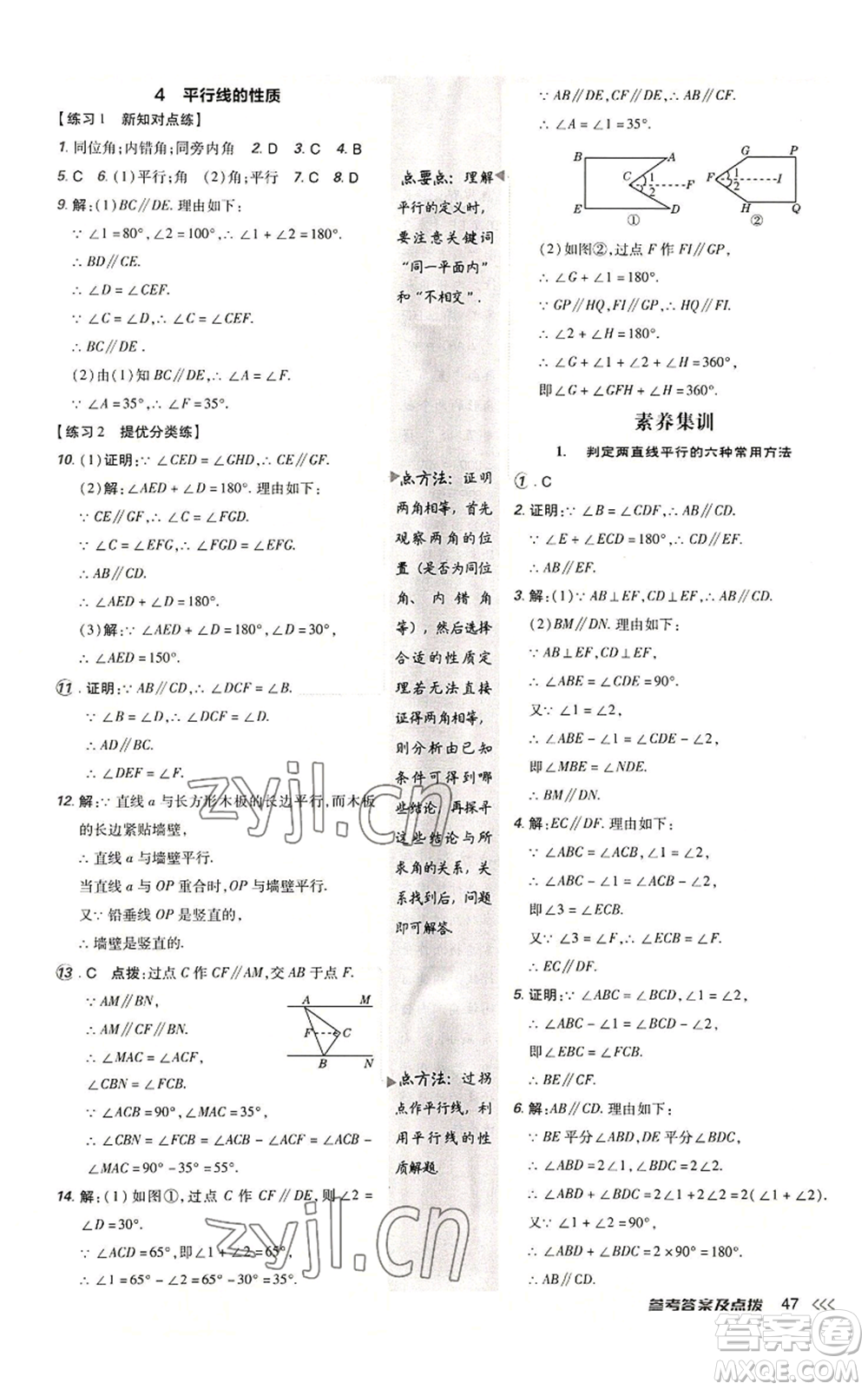 安徽教育出版社2022秋季點(diǎn)撥訓(xùn)練八年級(jí)上冊(cè)數(shù)學(xué)北師大版參考答案