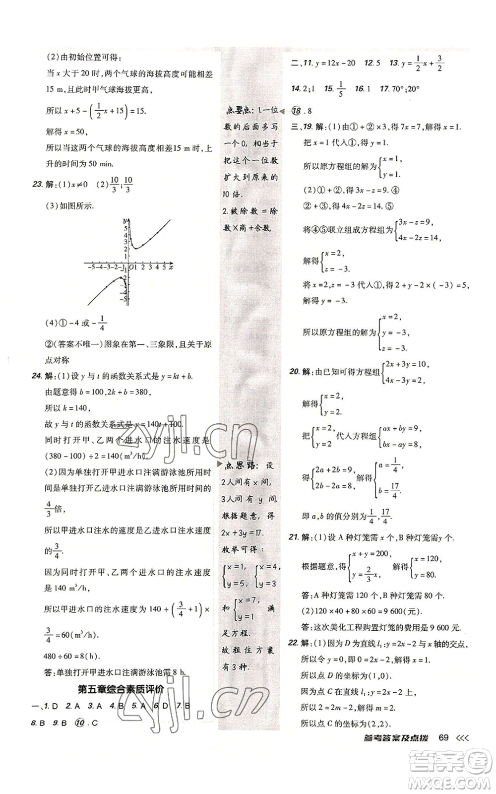 安徽教育出版社2022秋季點(diǎn)撥訓(xùn)練八年級(jí)上冊(cè)數(shù)學(xué)北師大版參考答案