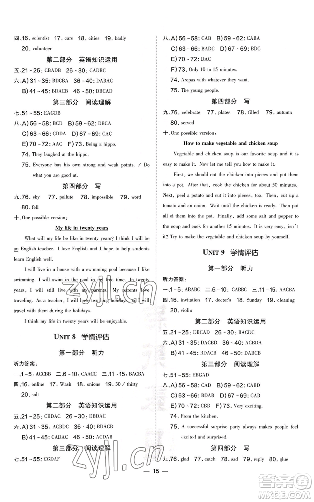 安徽教育出版社2022秋季點(diǎn)撥訓(xùn)練八年級上冊英語人教版安徽專版參考答案