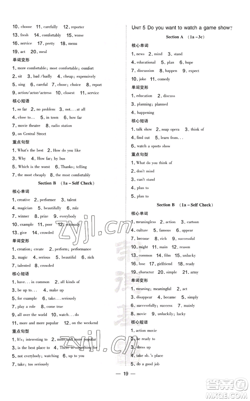 安徽教育出版社2022秋季點(diǎn)撥訓(xùn)練八年級上冊英語人教版安徽專版參考答案