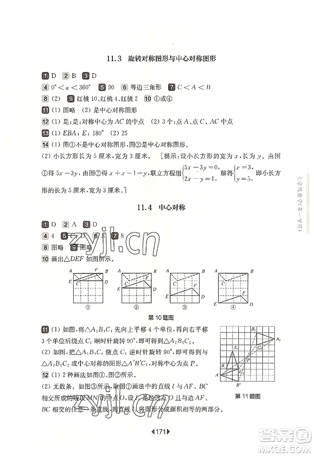 華東師范大學(xué)出版社2022一課一練七年級數(shù)學(xué)第一學(xué)期華東師大版上海專用答案