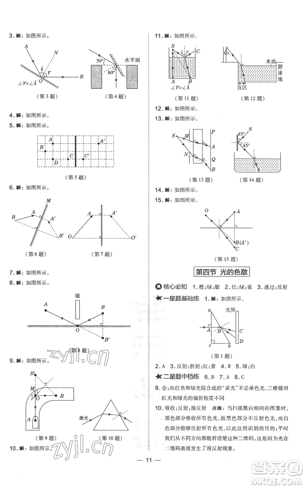 山西教育出版社2022秋季點(diǎn)撥訓(xùn)練八年級上冊物理滬科版參考答案