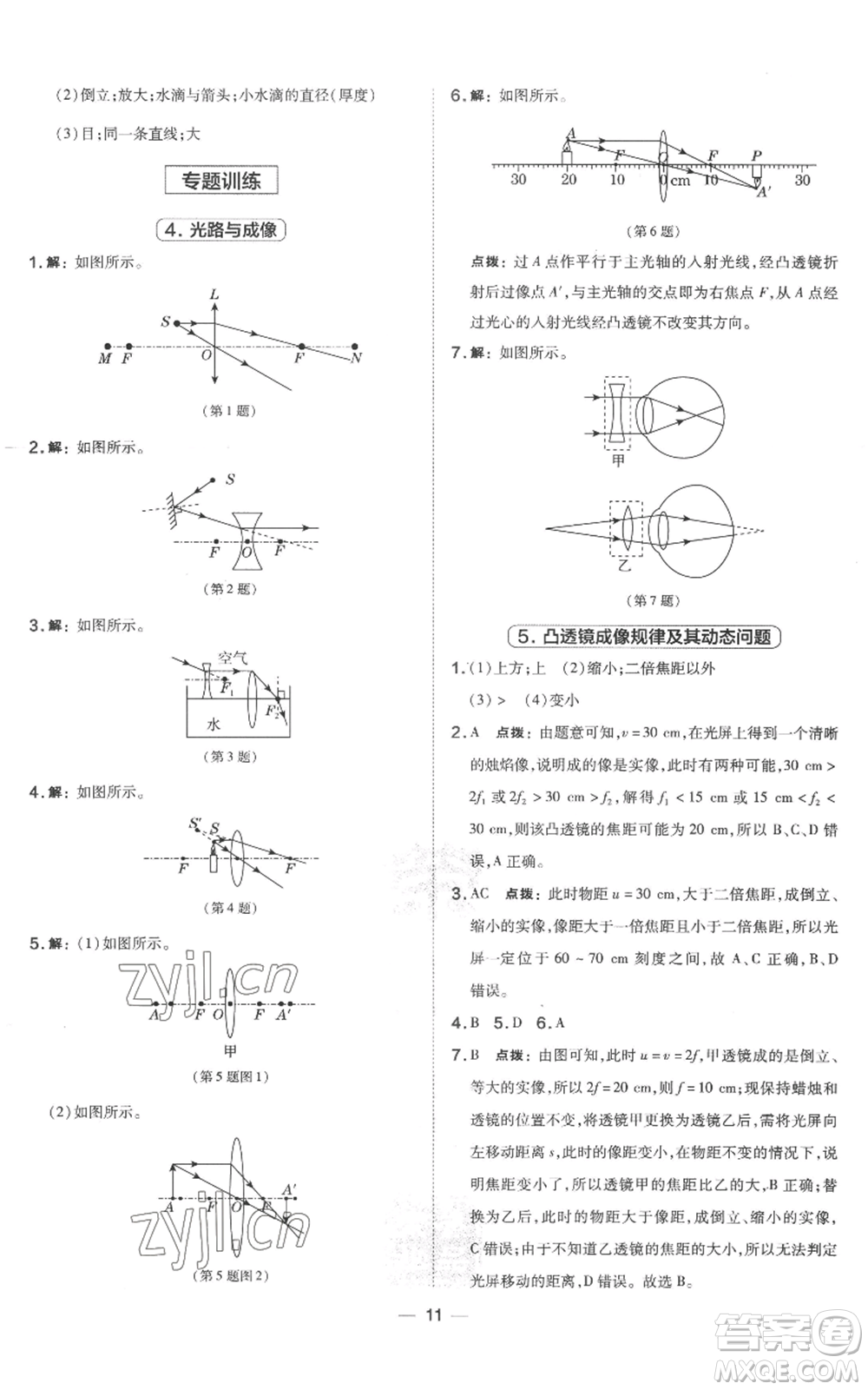 山西教育出版社2022秋季點撥訓(xùn)練八年級上冊物理滬粵版參考答案