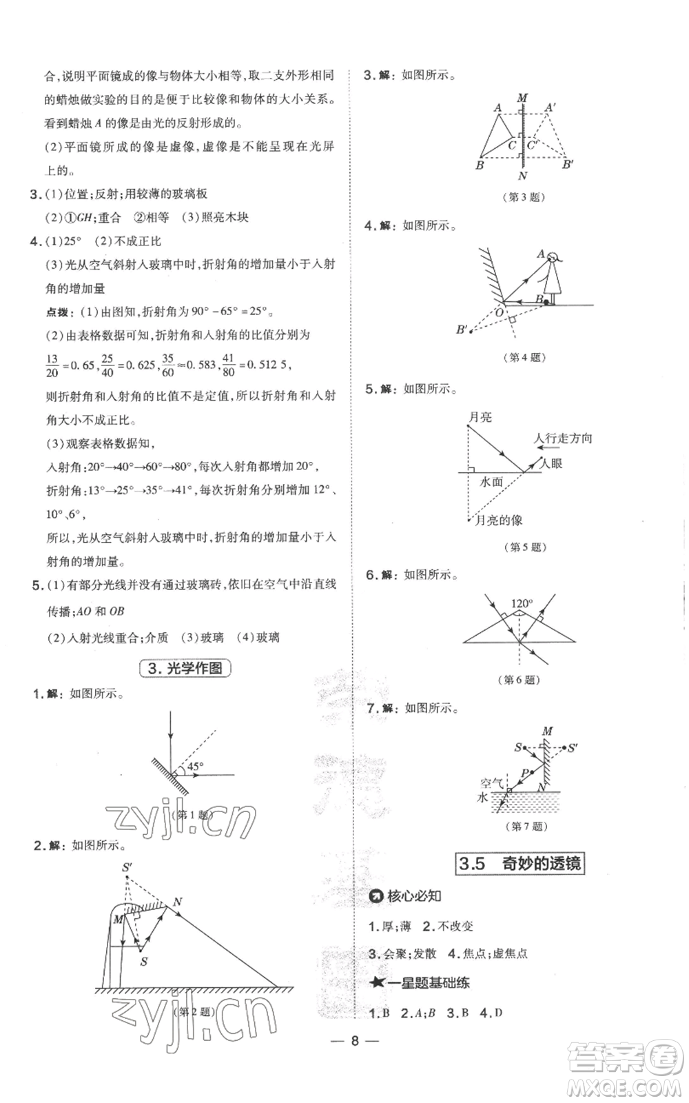 山西教育出版社2022秋季點撥訓(xùn)練八年級上冊物理滬粵版參考答案