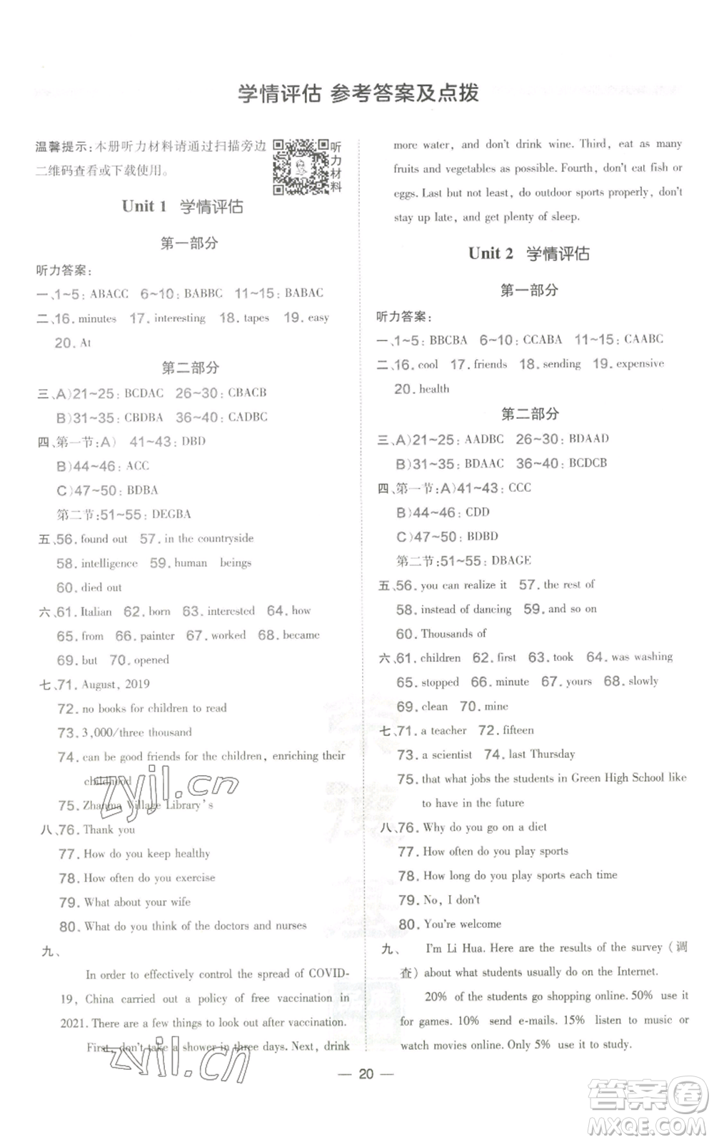 山西教育出版社2022秋季點撥訓(xùn)練八年級上冊英語滬教版參考答案